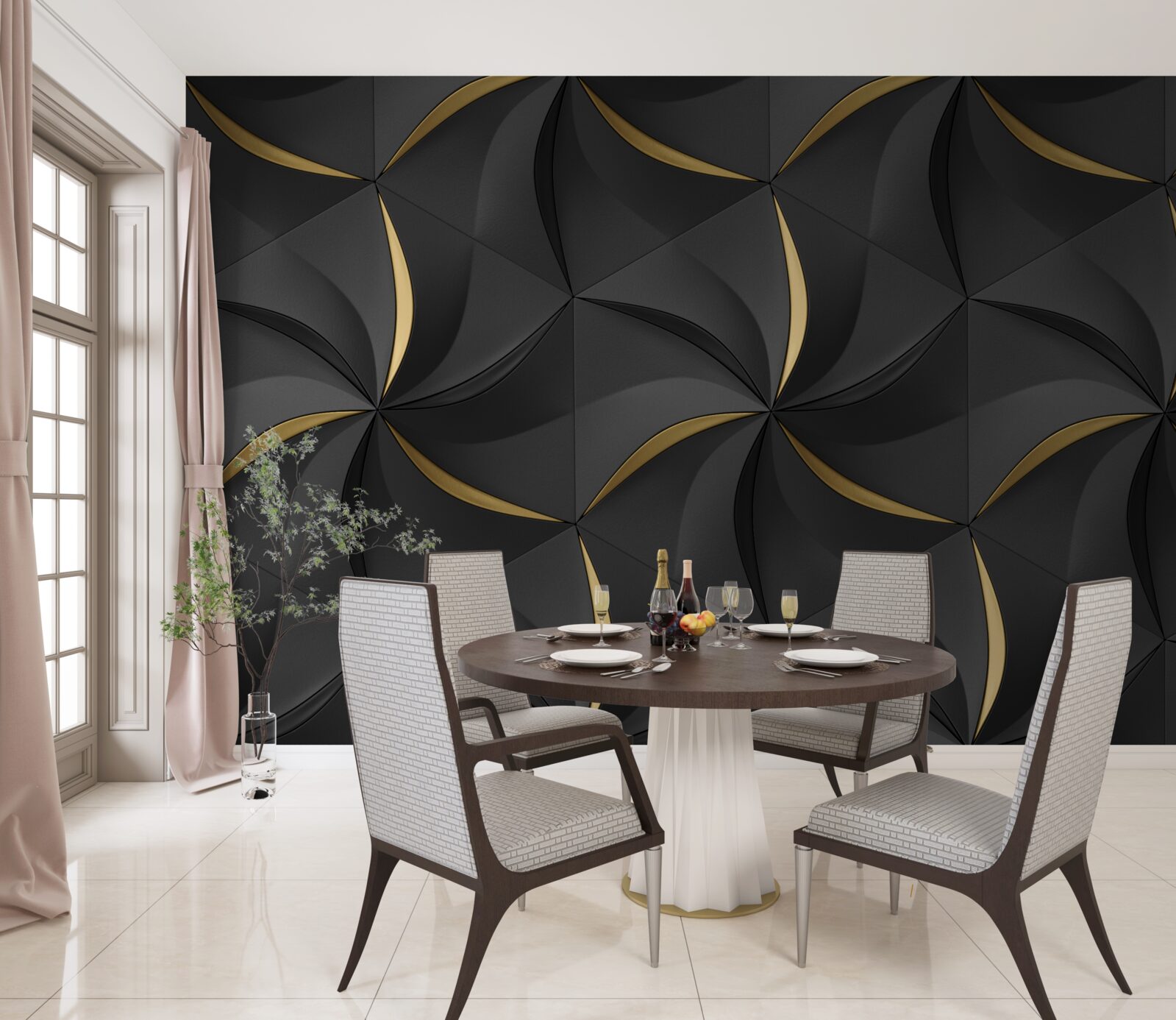 Fototapet spirale aurii pe un fundal negru