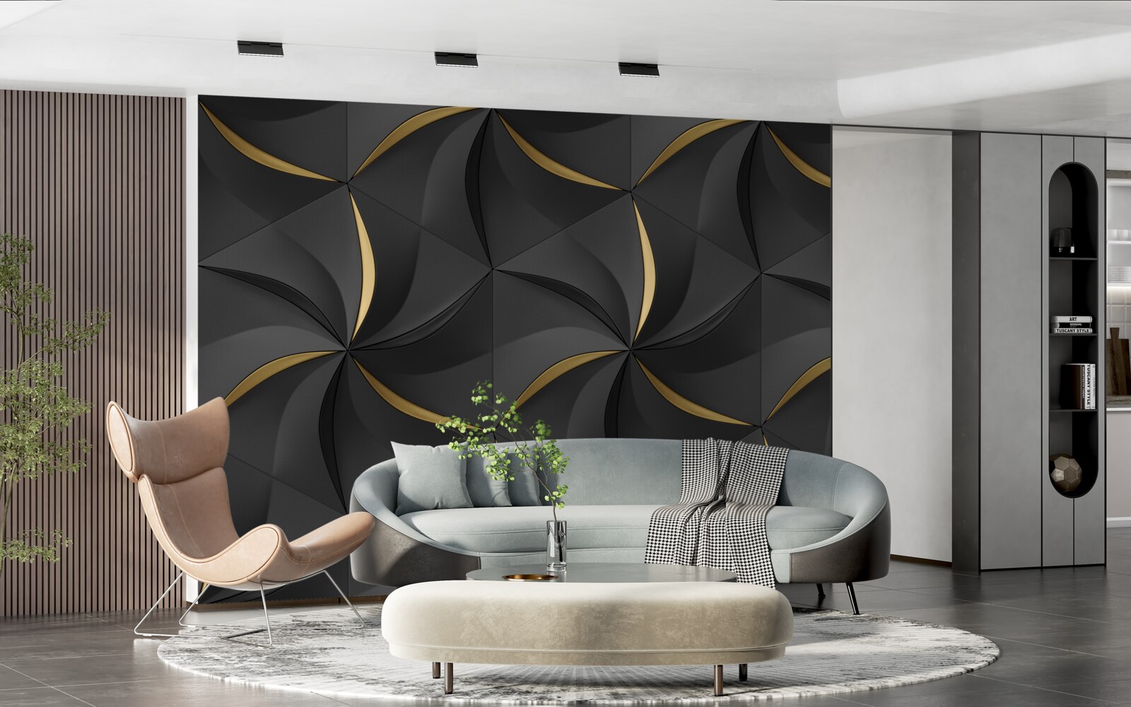 Fototapet spirale aurii pe un fundal negru