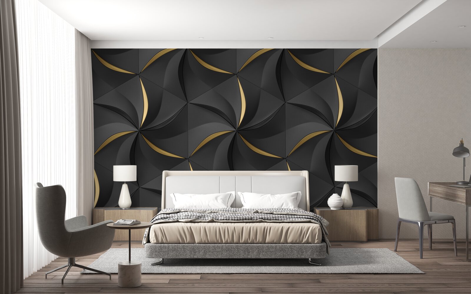 Fototapet spirale aurii pe un fundal negru