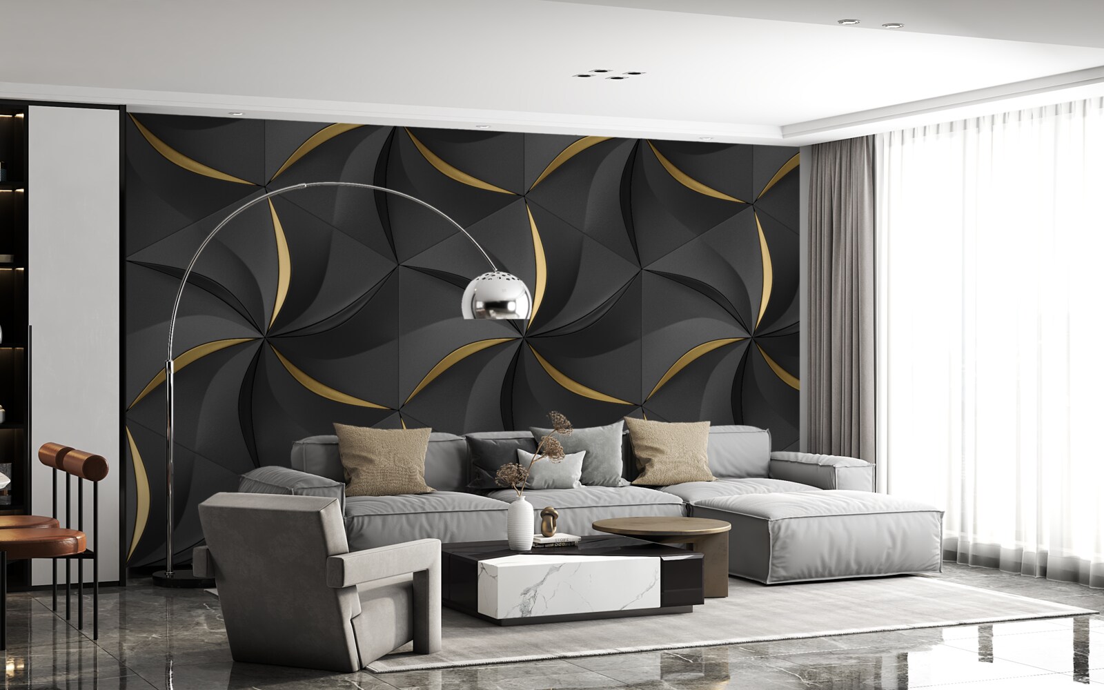 Fototapet spirale aurii pe un fundal negru