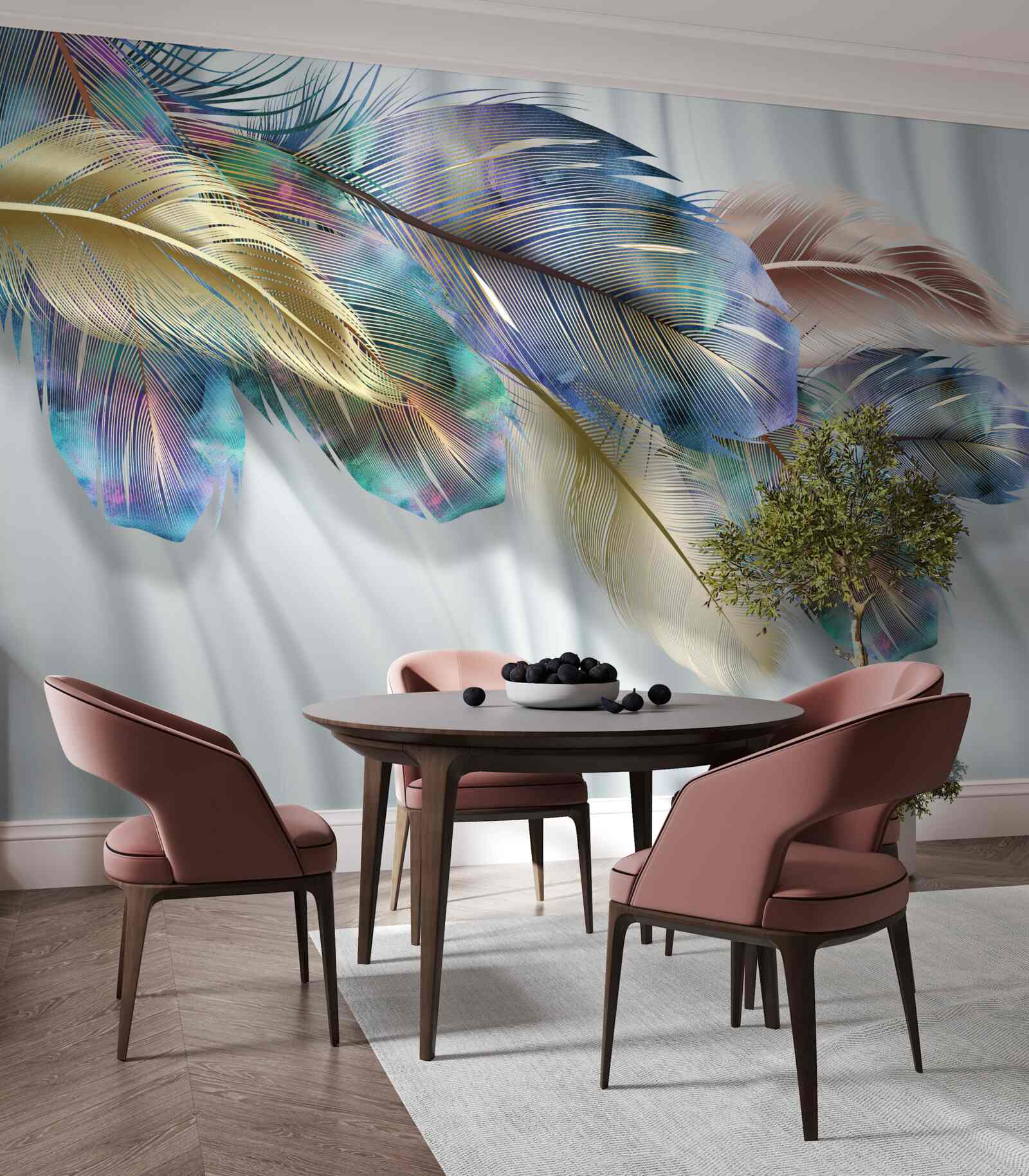 Fototapet pene extravagante pe un fundal alb pur