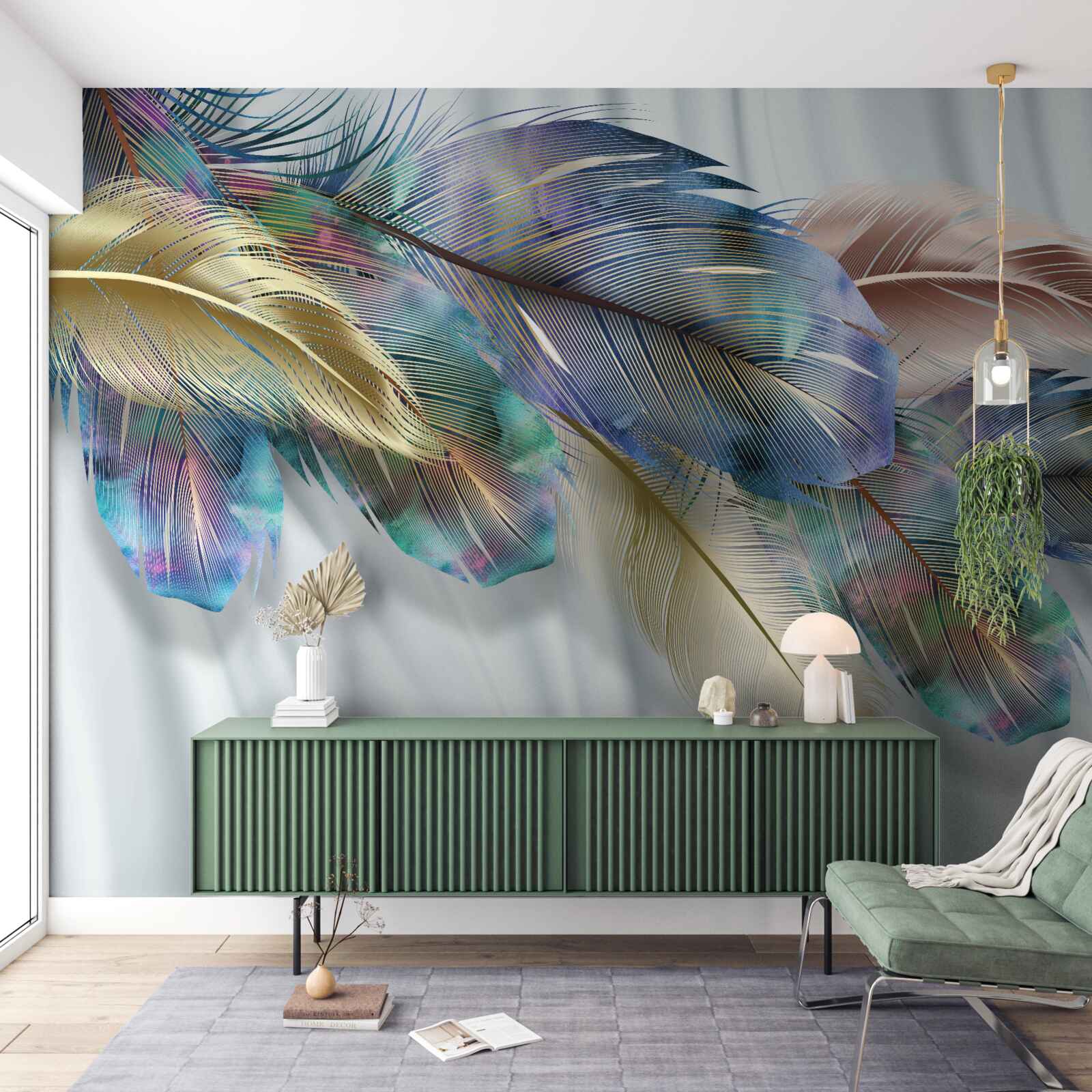 Fototapet pene extravagante pe un fundal alb pur