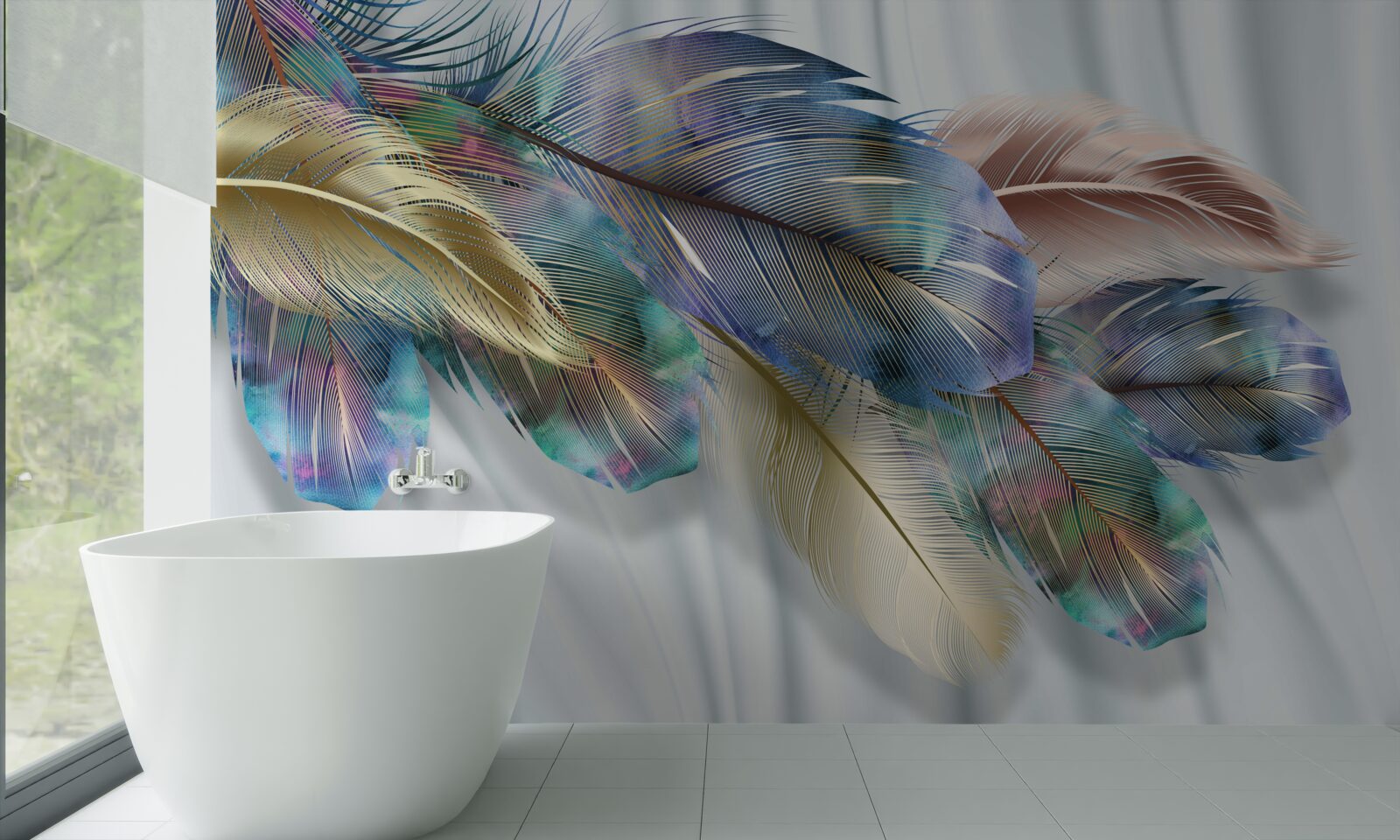 Fototapet pene extravagante pe un fundal alb pur