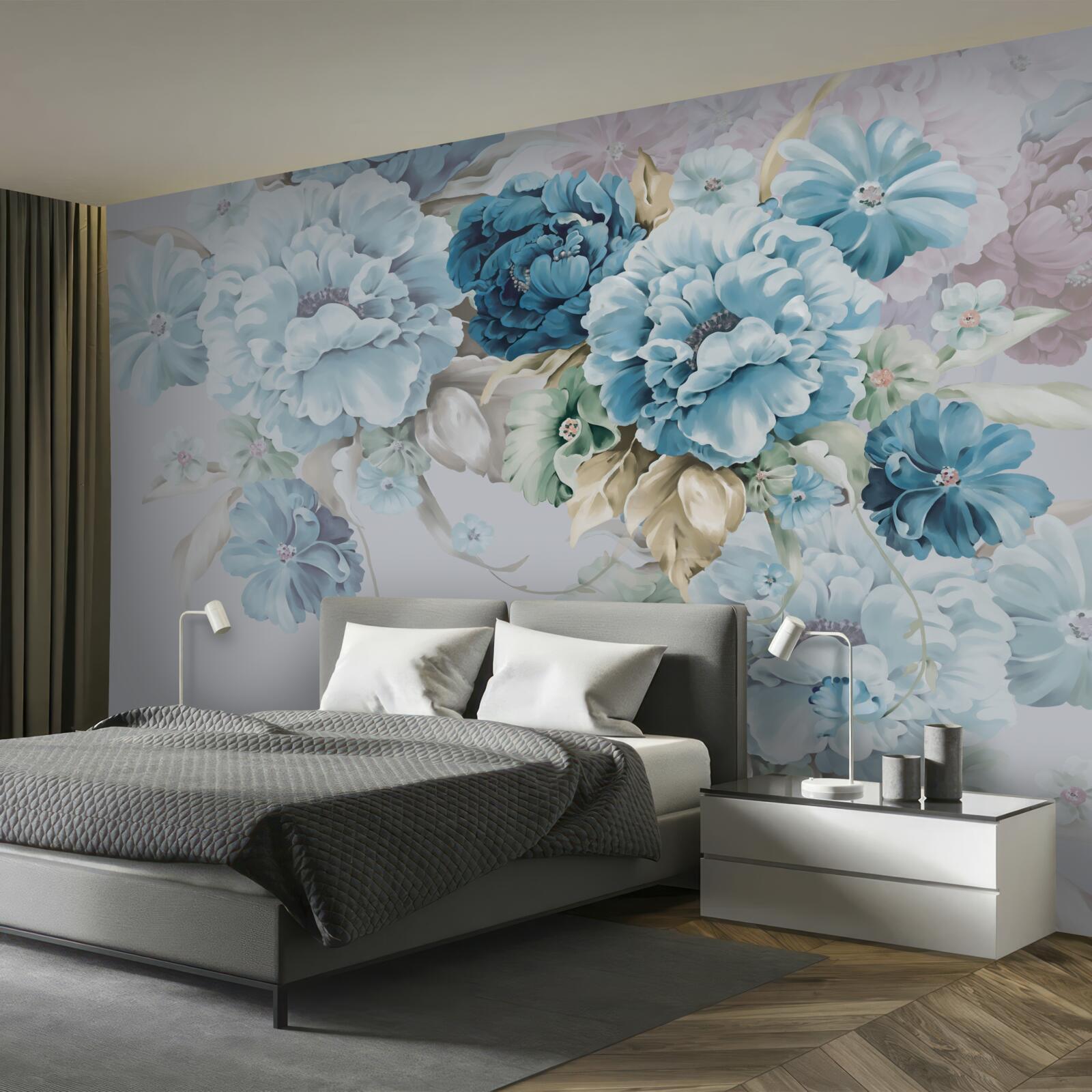 Fototapet compoziția conține liliac și flori albastre