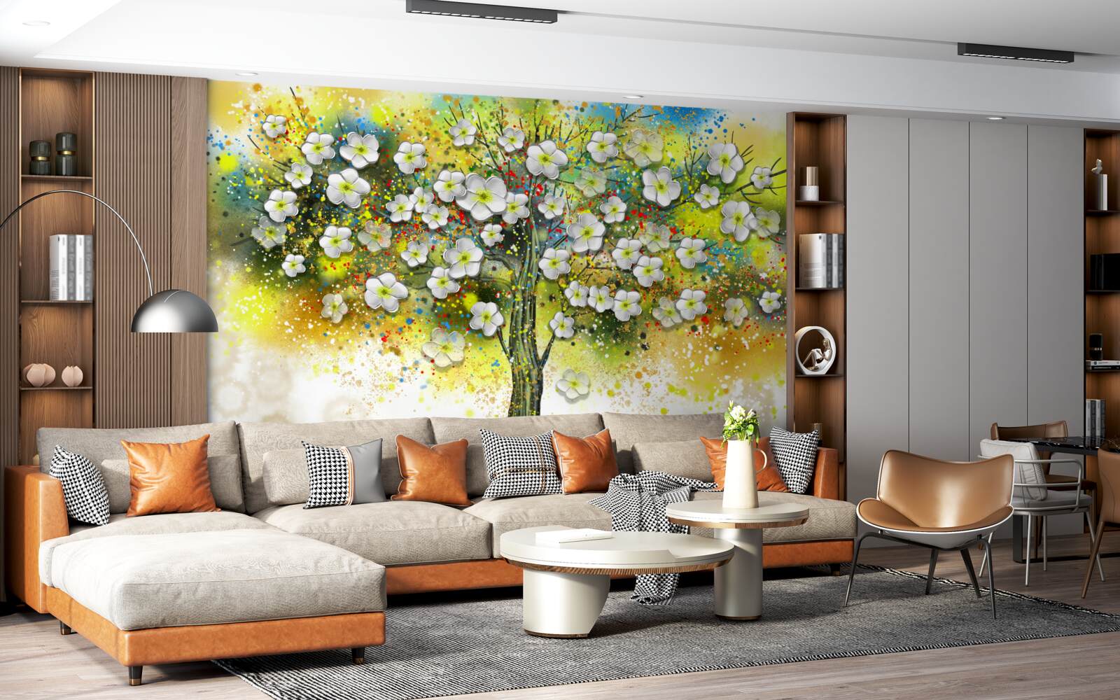 Fototapet copac verde, suculent, cu flori