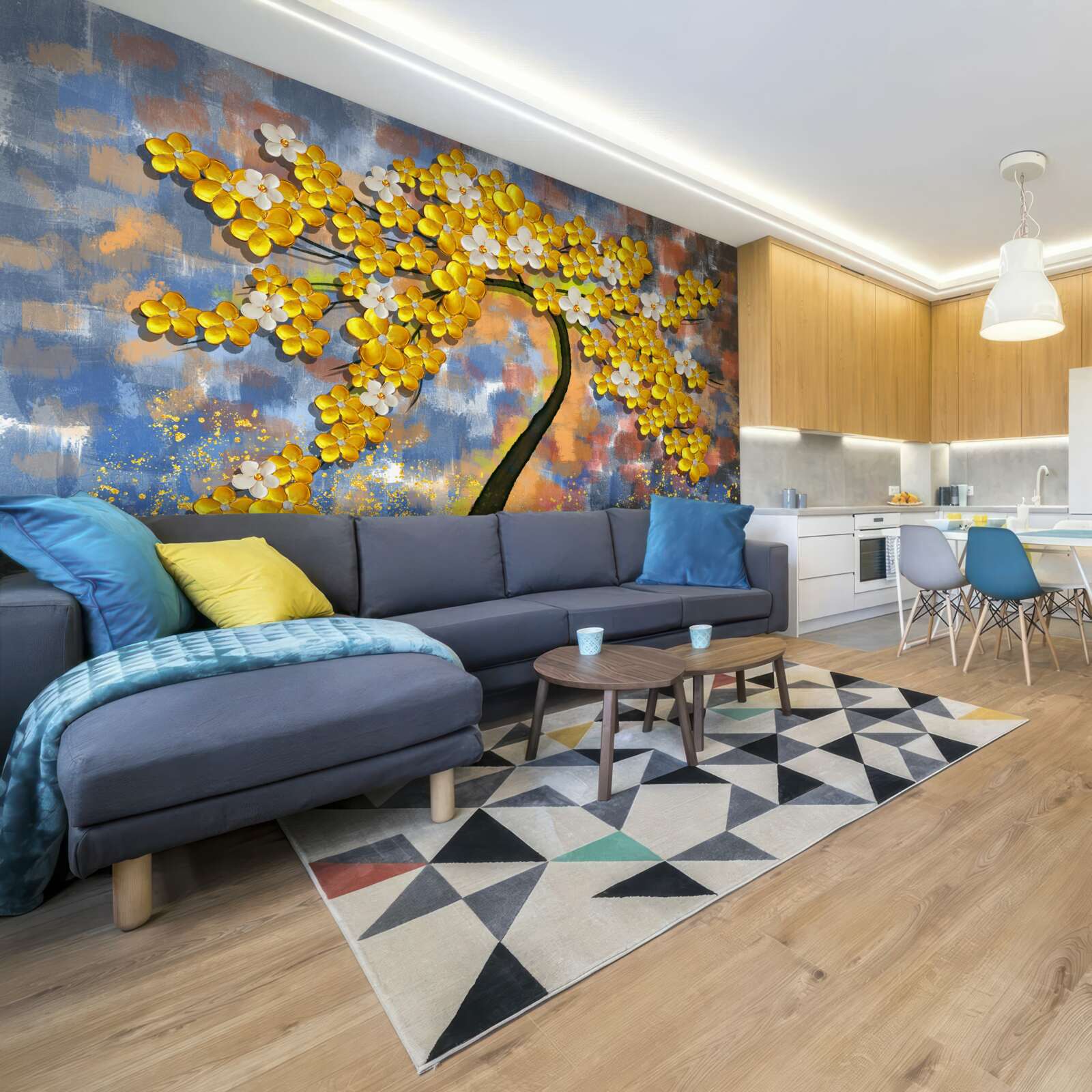 Fototapet toamna nuanțe de galben pe ramurile copacilor