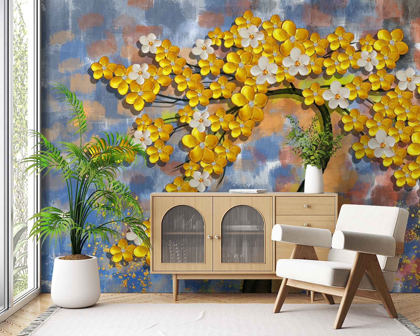 Fototapet toamna nuanțe de galben pe ramurile copacilor