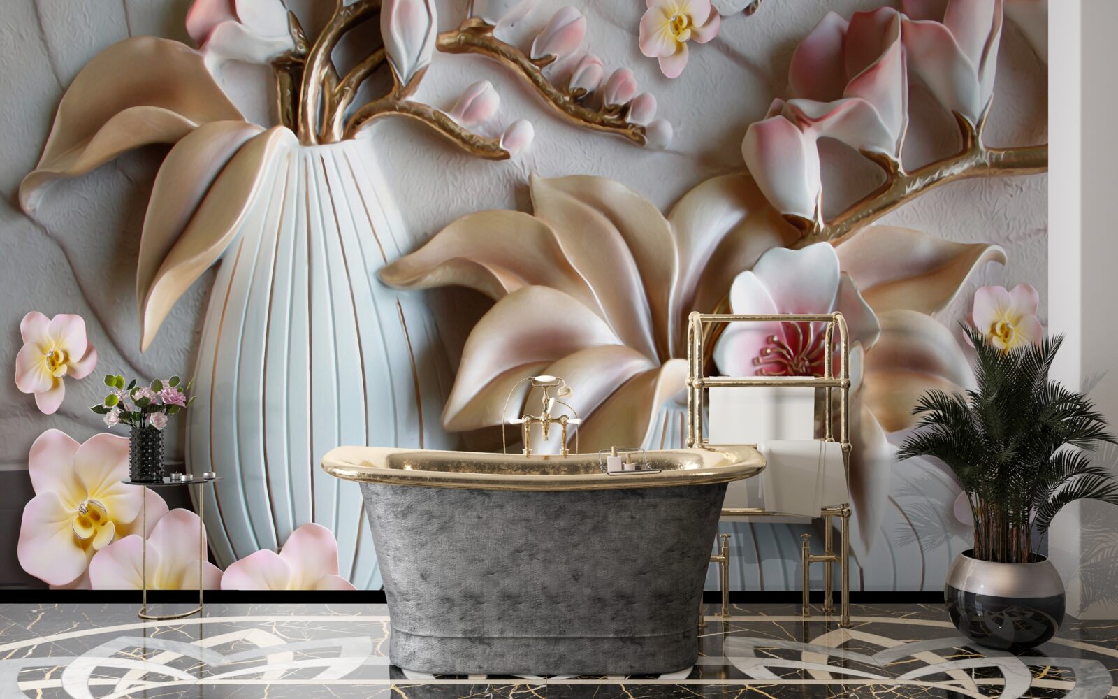 Fototapet diverse vaze albe pentru orhidee