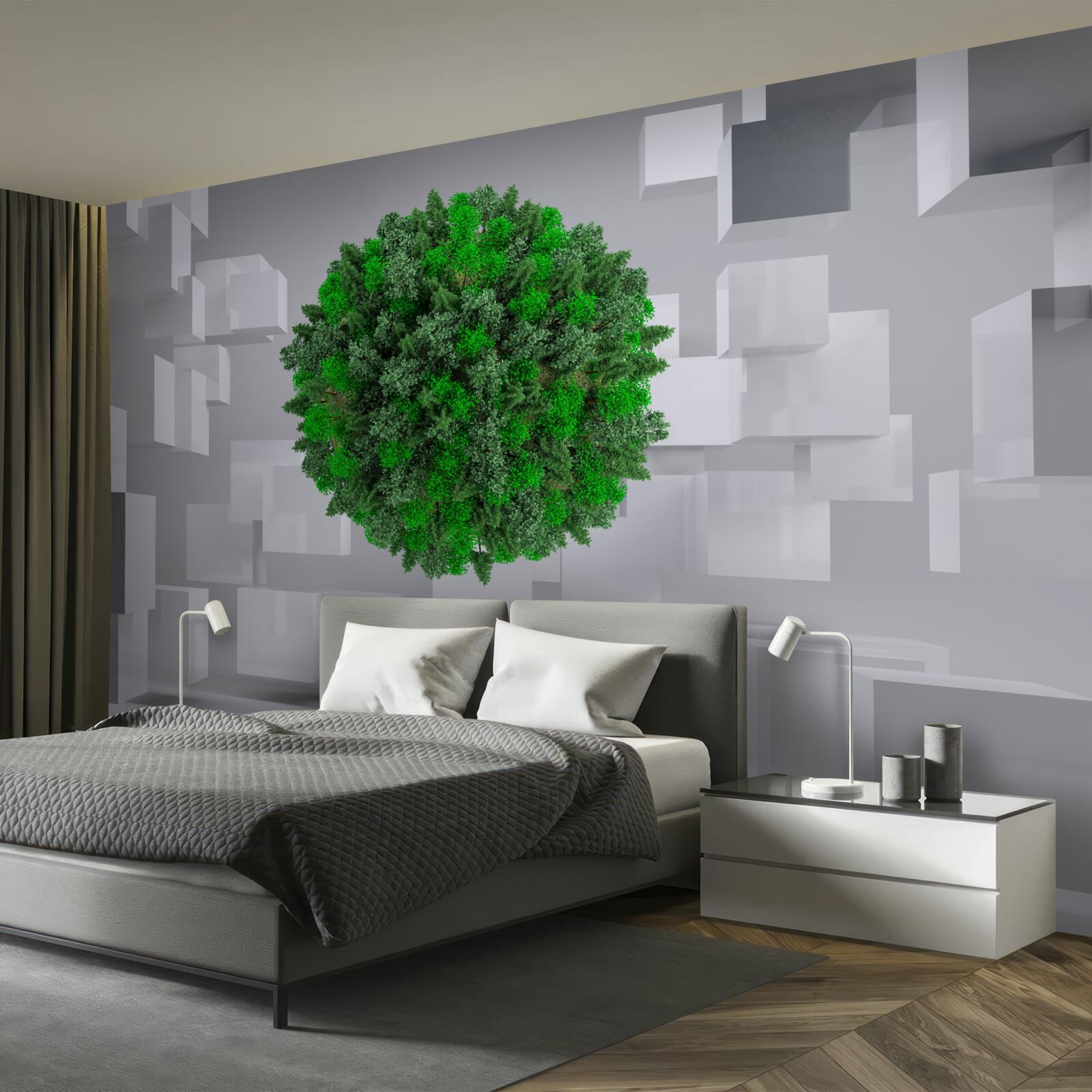 Fototapet hartă geometrică acoperită cu o mantie verde de plante