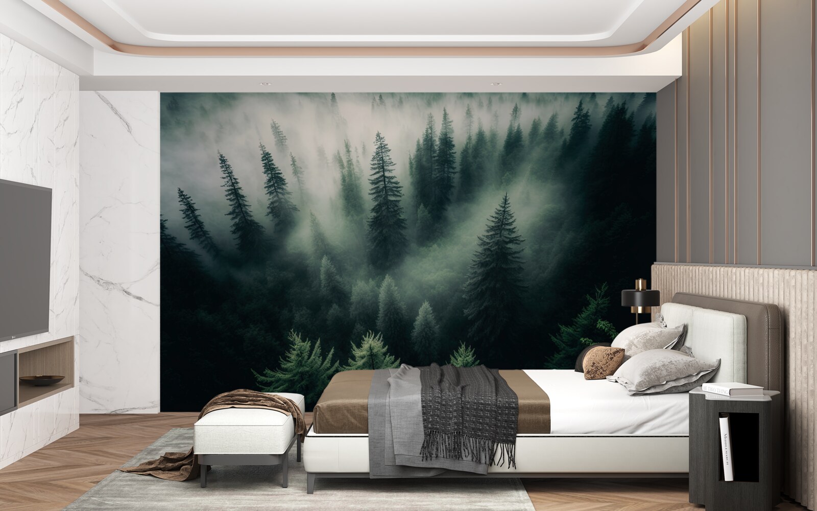 Fototapet ceață într-un colț mohorât de pin