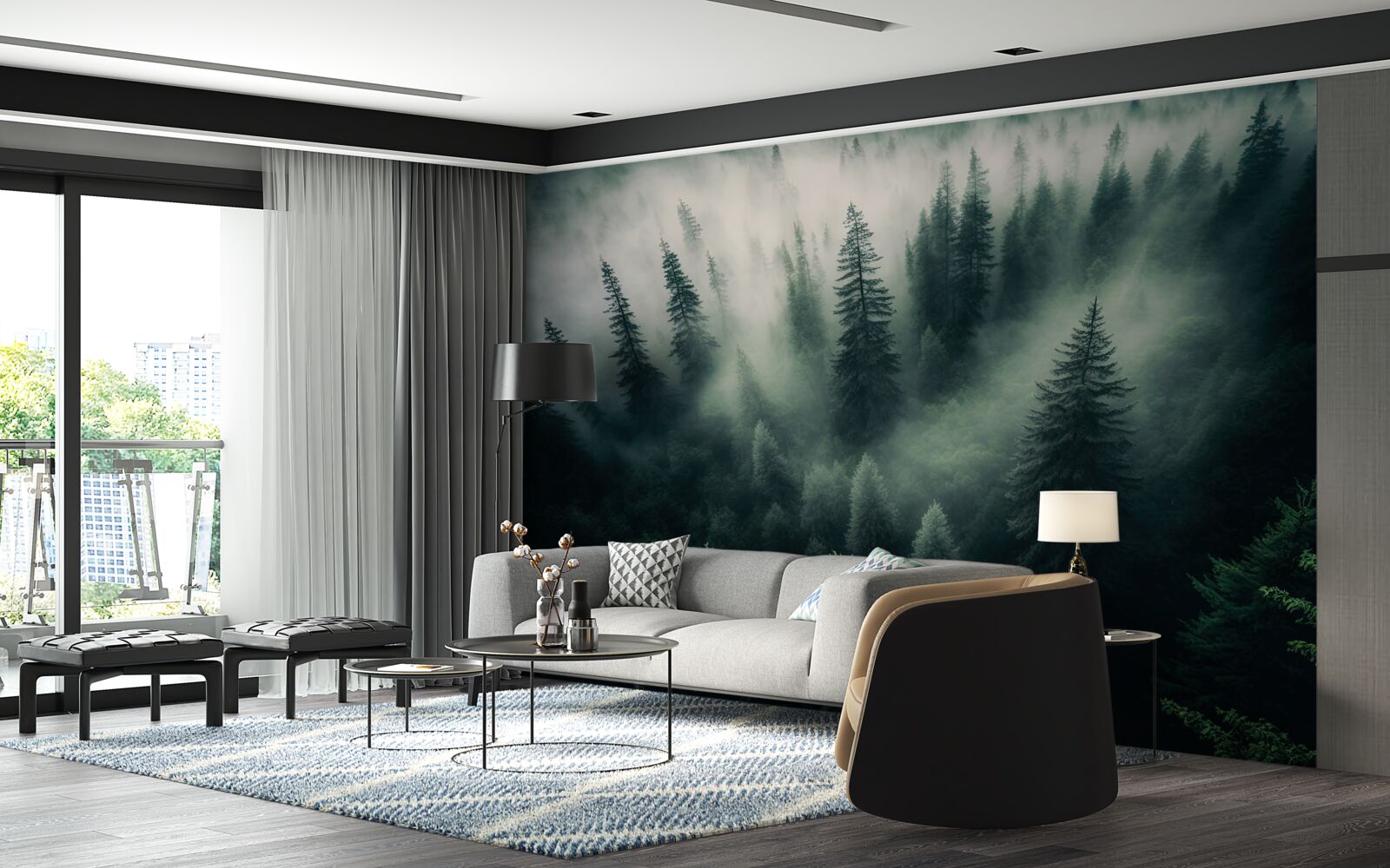 Fototapet ceață într-un colț mohorât de pin