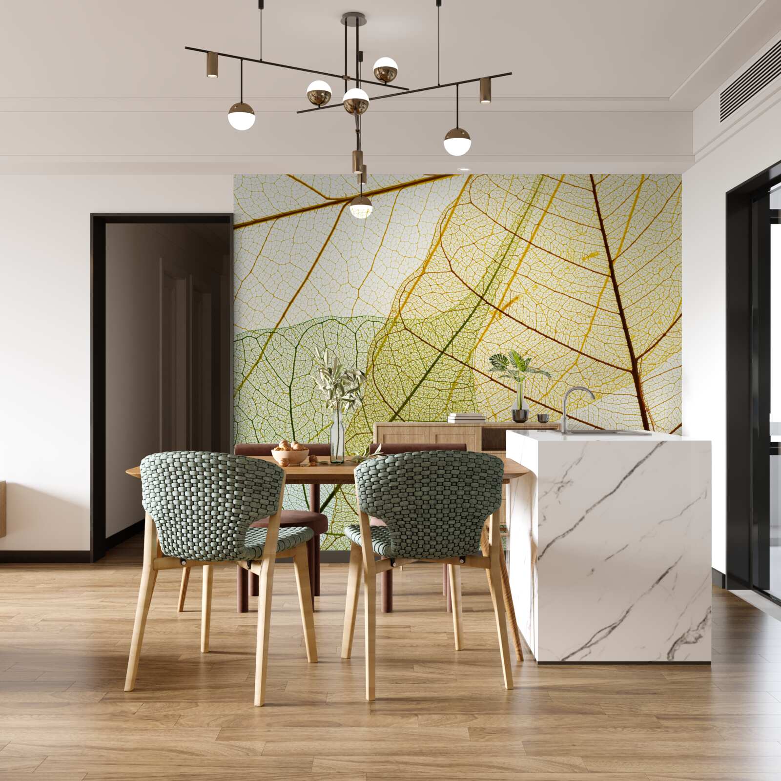 Fototapet frunze de toamnă, transparente și galbene