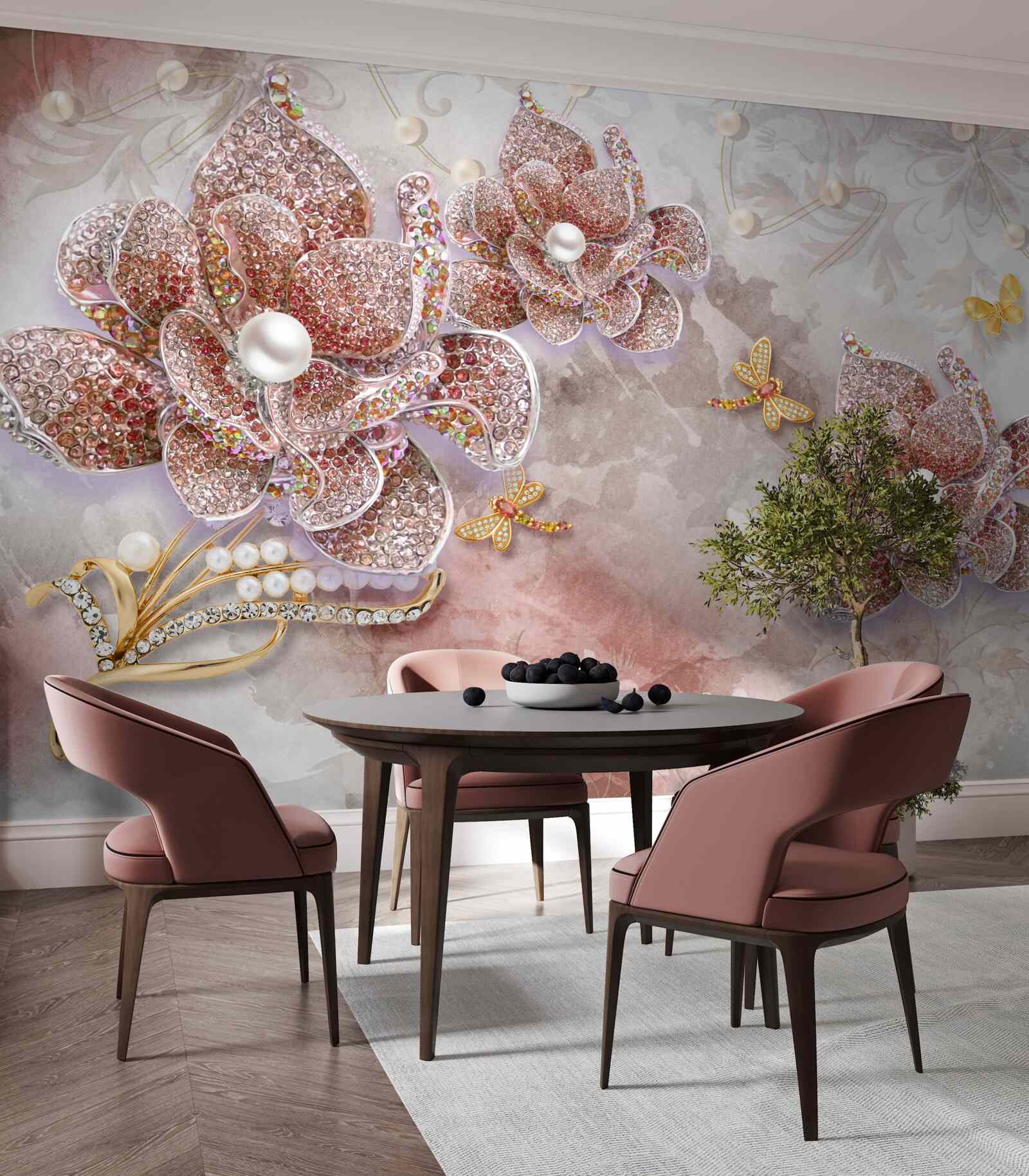 Fototapet boboci de flori din pietre roșii și nucă de perlă