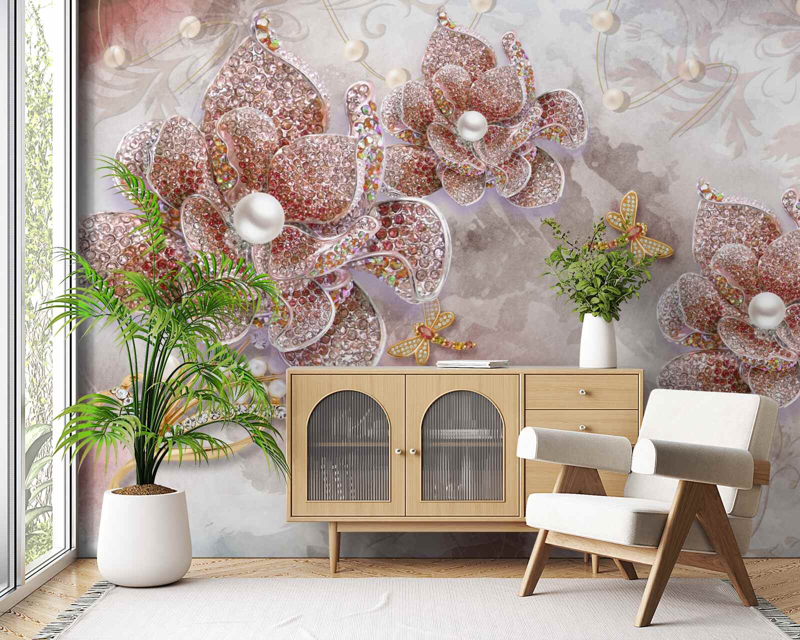 Fototapet boboci de flori din pietre roșii și nucă de perlă