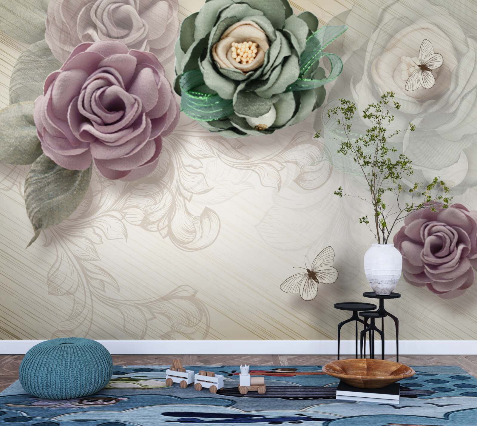 Fototapet picturi unice pitorești cu trandafiri