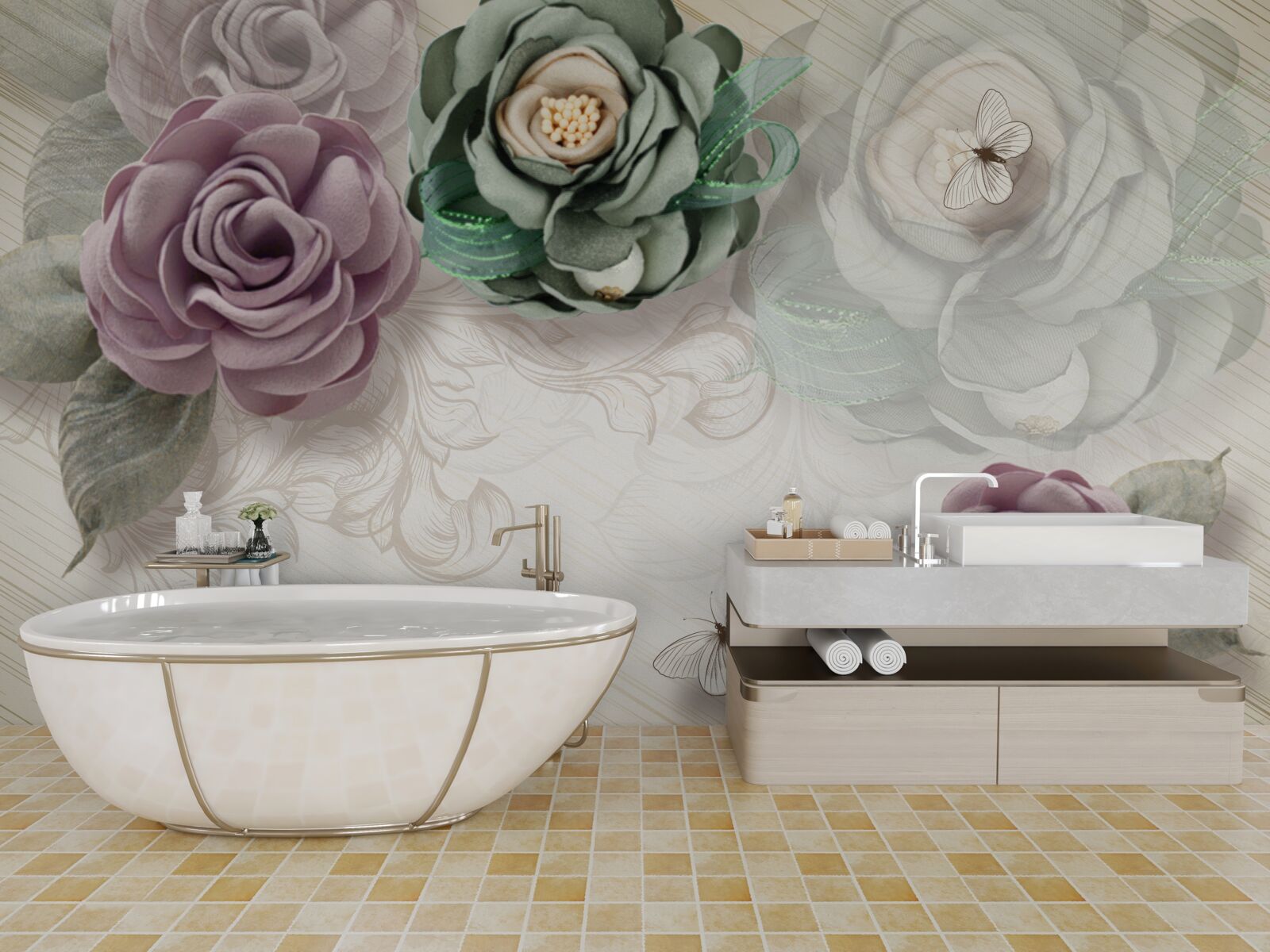 Fototapet picturi unice pitorești cu trandafiri