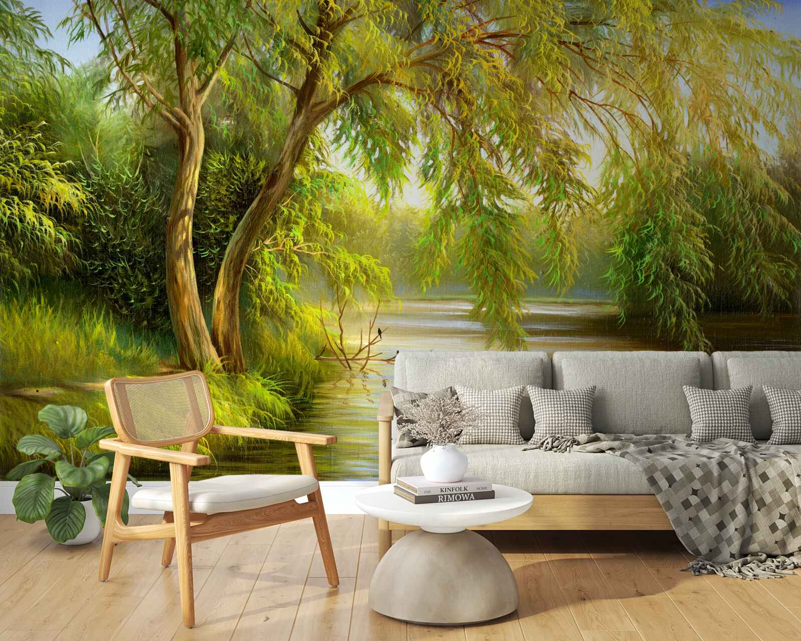 Fototapet vara, salcia se apleacă tristă peste apă