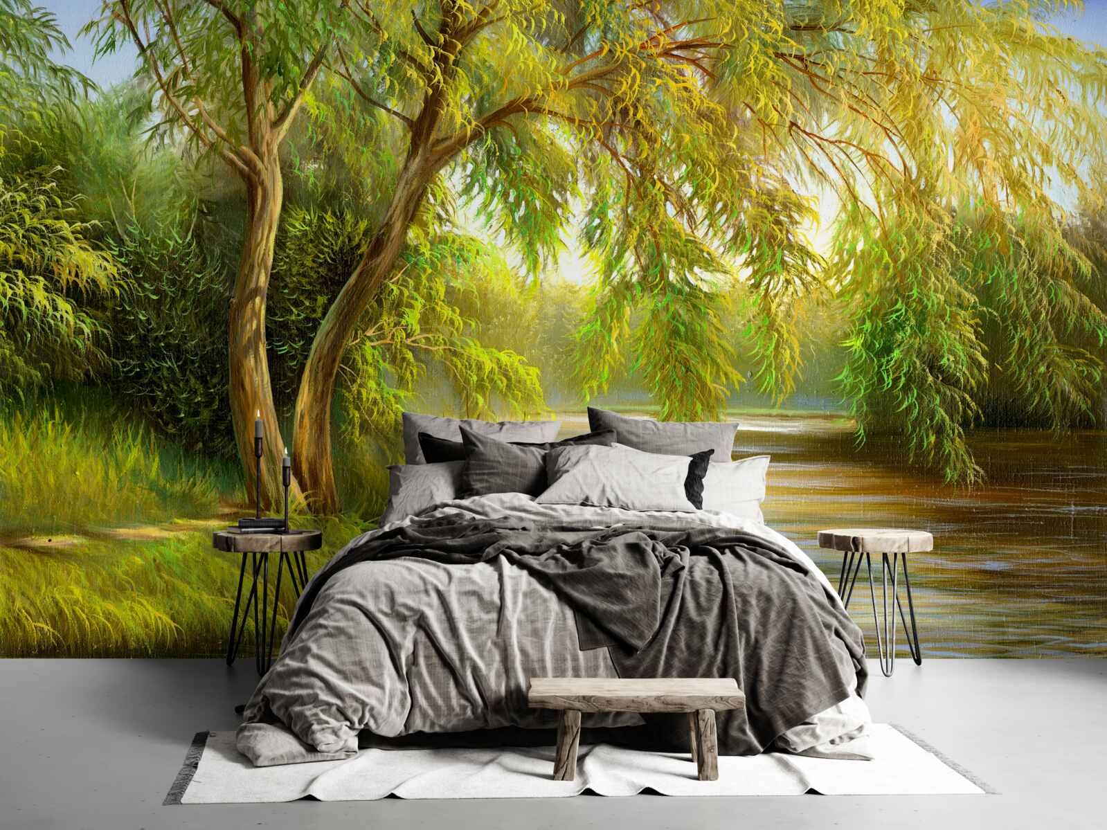 Fototapet vara, salcia se apleacă tristă peste apă