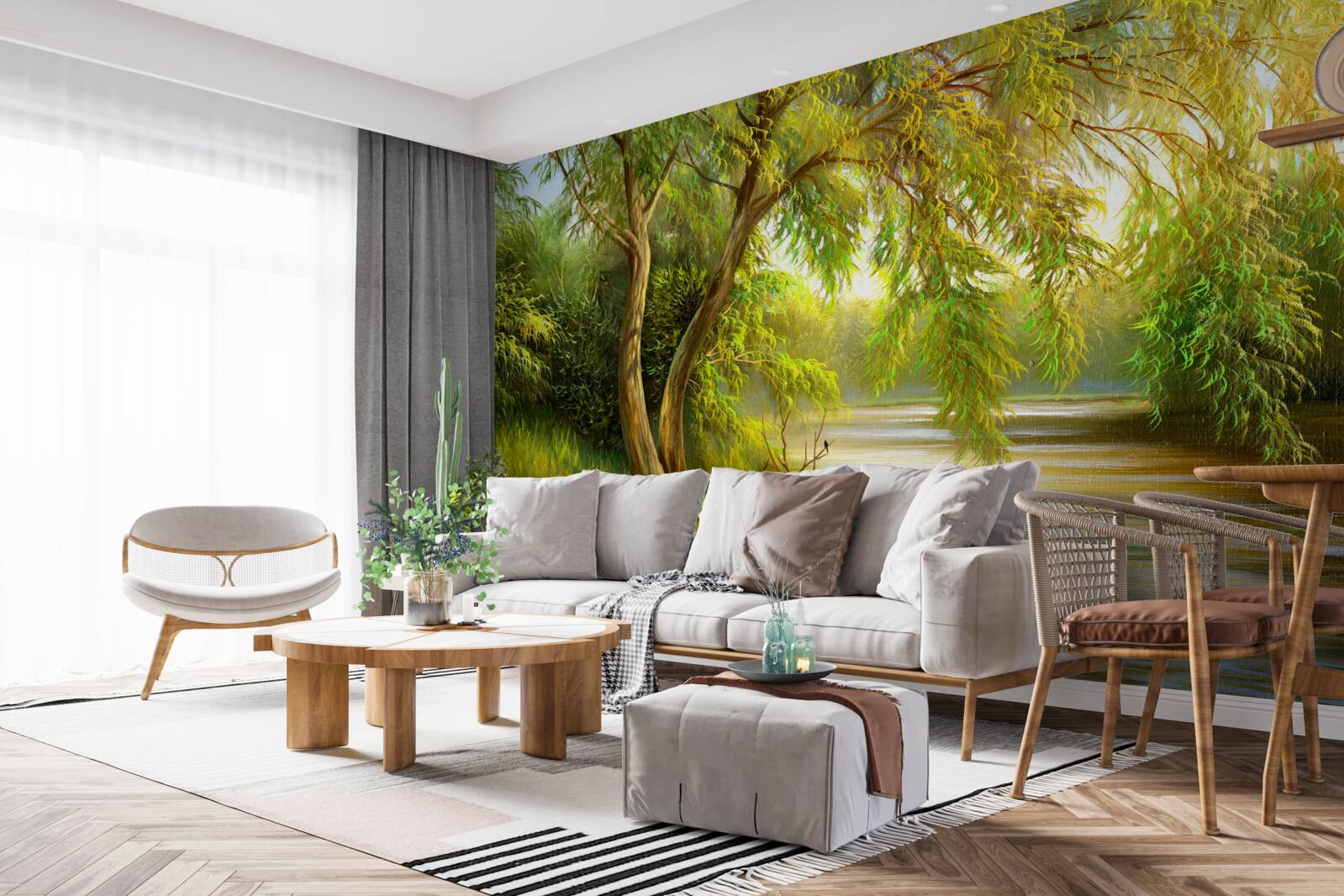 Fototapet vara, salcia se apleacă tristă peste apă