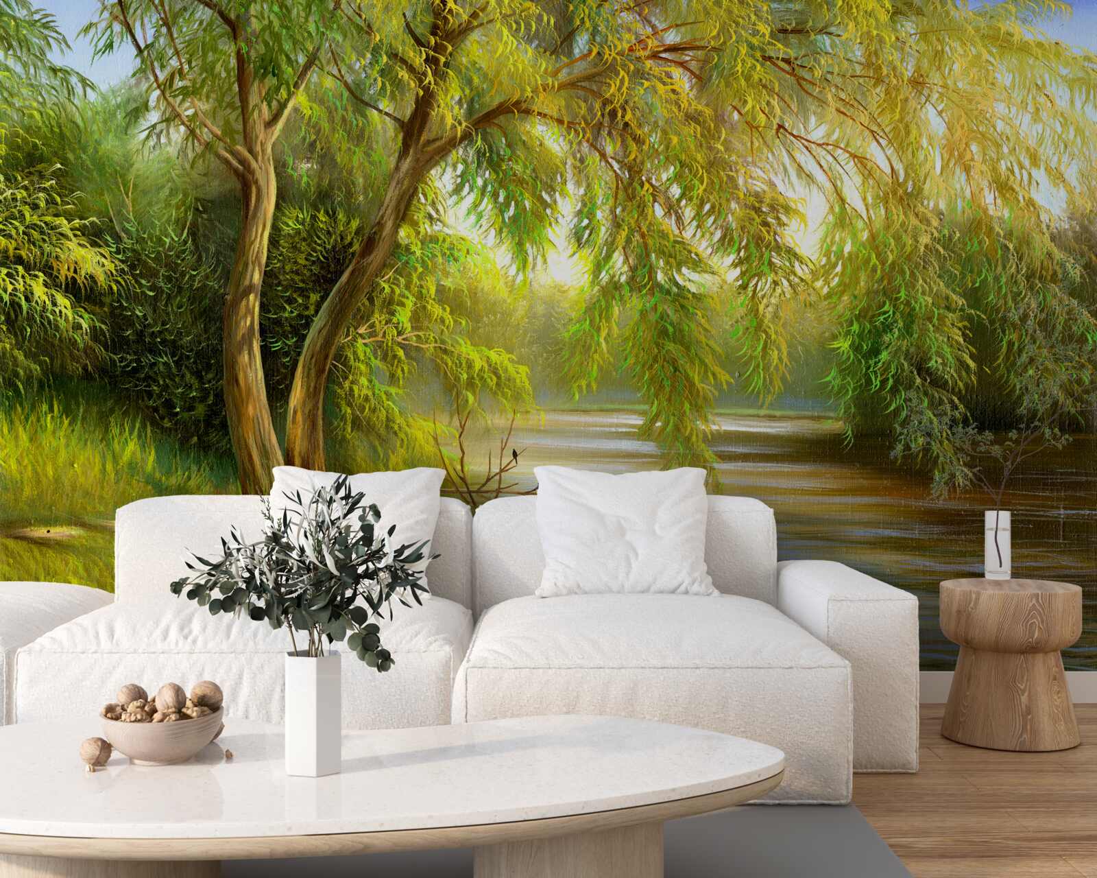 Fototapet vara, salcia se apleacă tristă peste apă