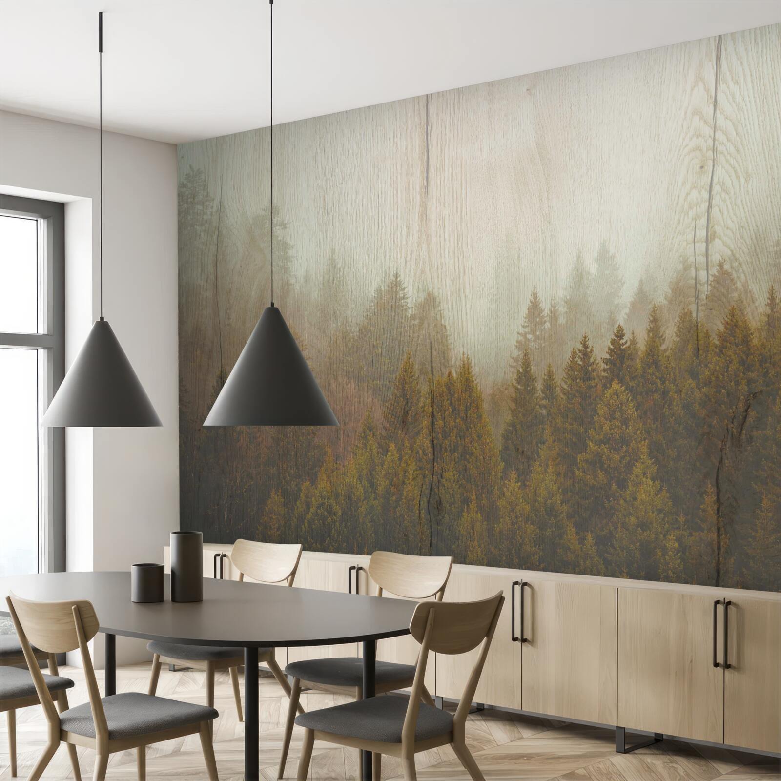 Fototapet pădure cețoasă în toamnă