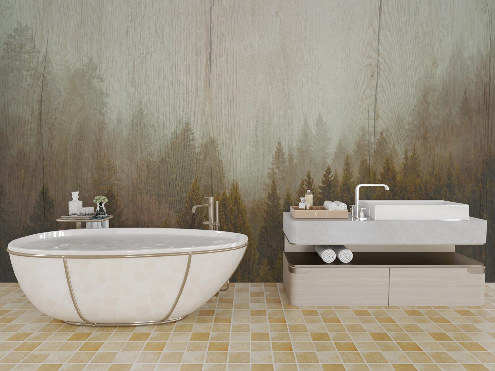 Fototapet pădure cețoasă în toamnă