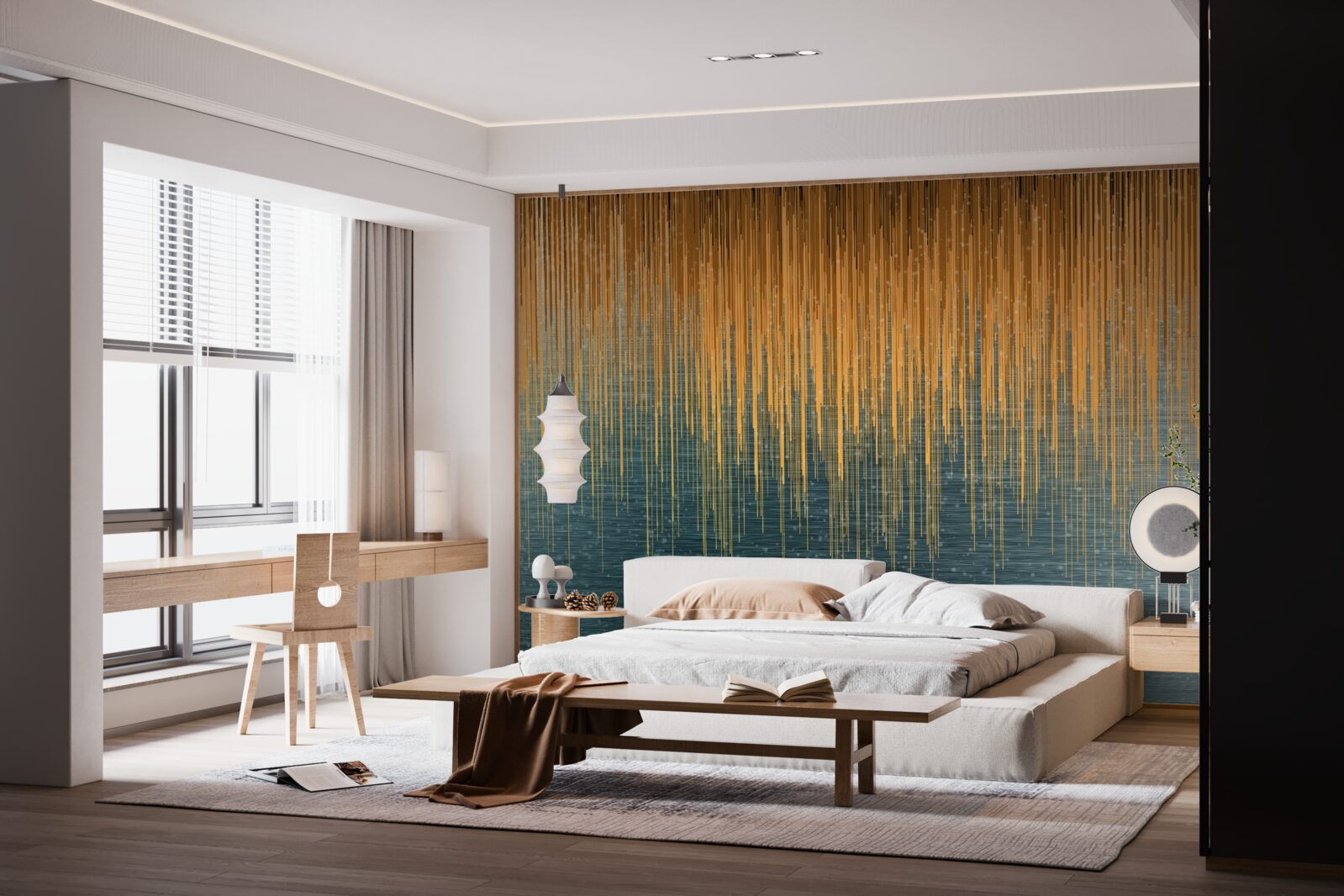 Fototapet ramuri de salcie în rochie de toamnă deasupra suprafeței apei