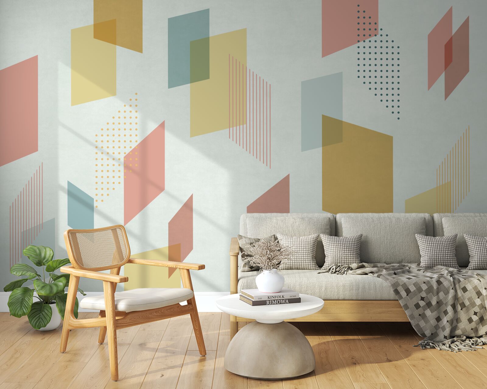 Fototapet dreptunghiuri care plutesc în aer, vopsite în diferite culori