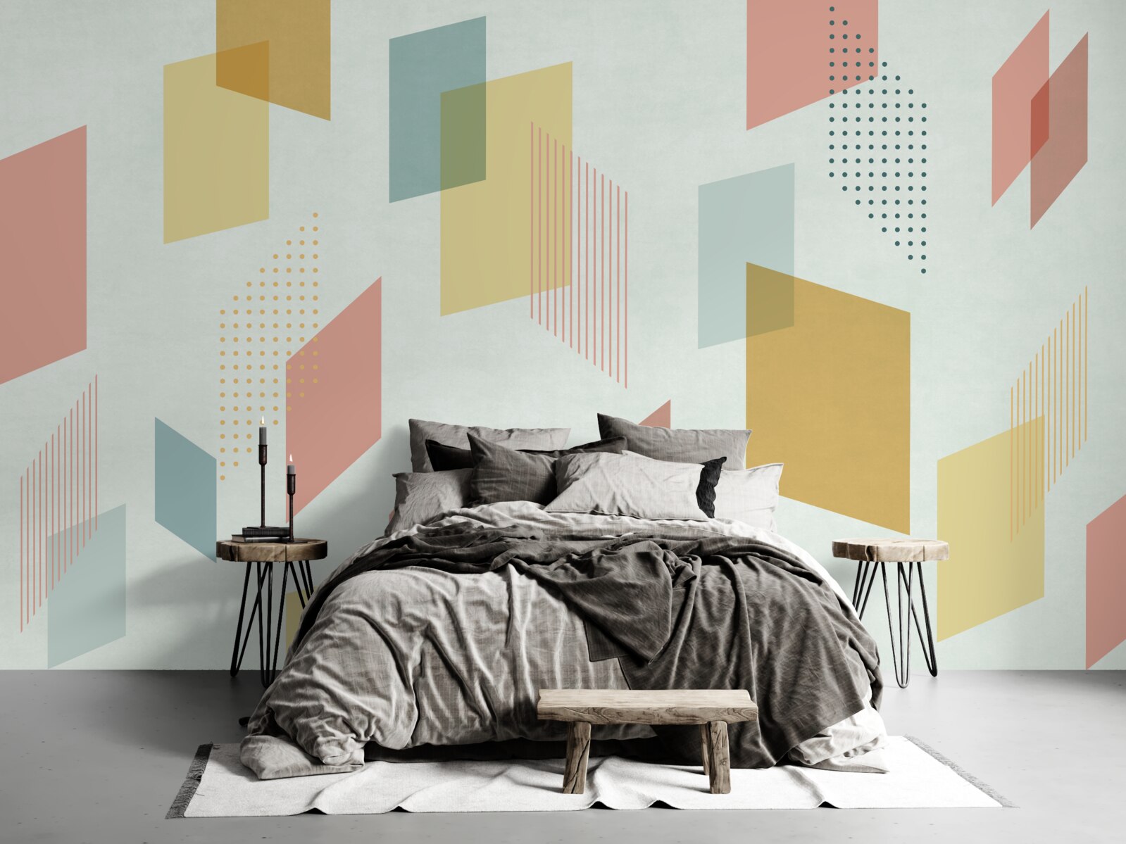 Fototapet dreptunghiuri care plutesc în aer, vopsite în diferite culori