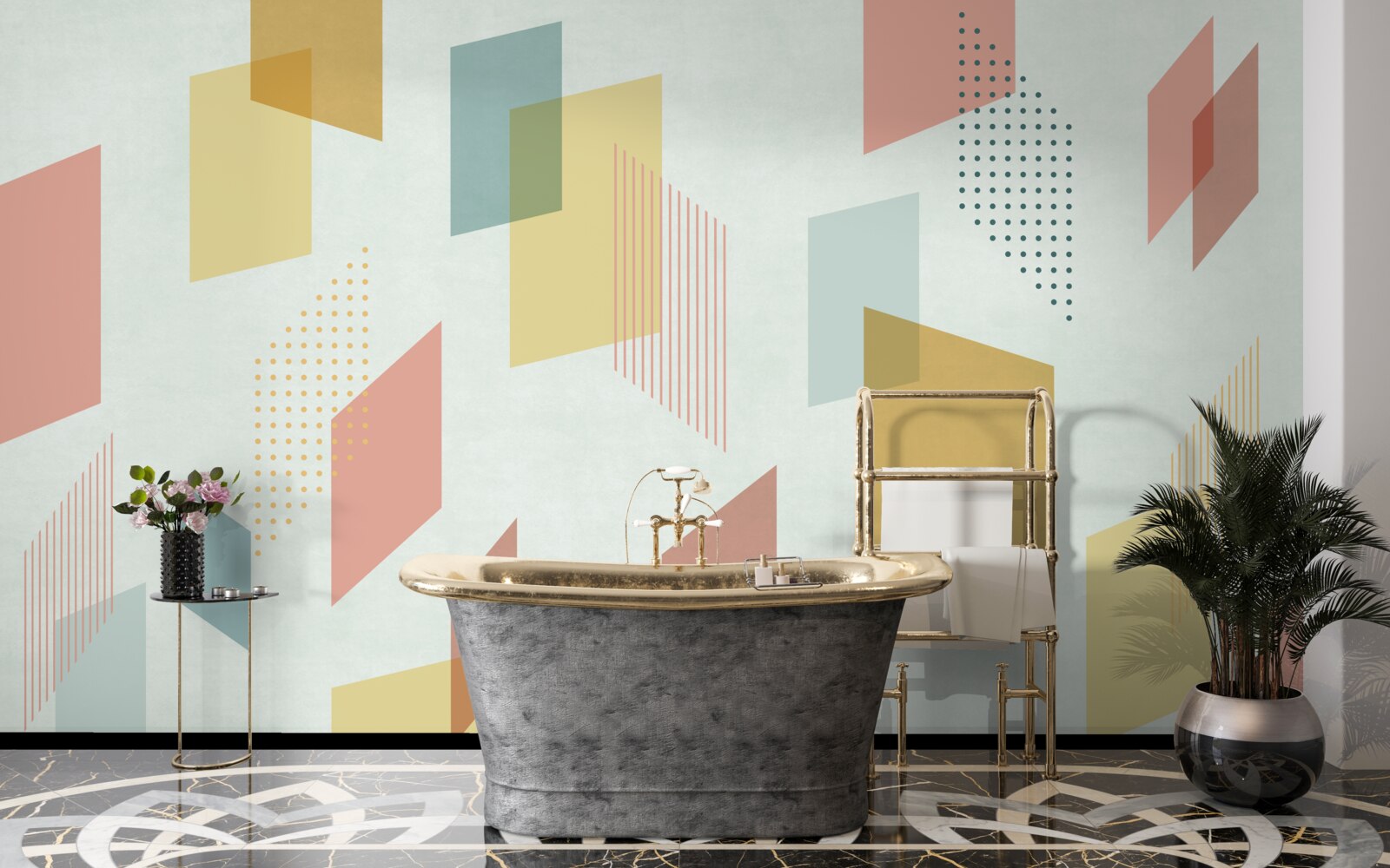 Fototapet dreptunghiuri care plutesc în aer, vopsite în diferite culori