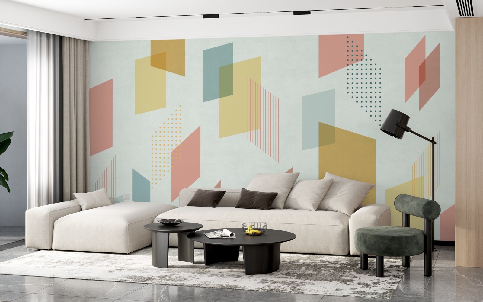 Fototapet dreptunghiuri care plutesc în aer, vopsite în diferite culori