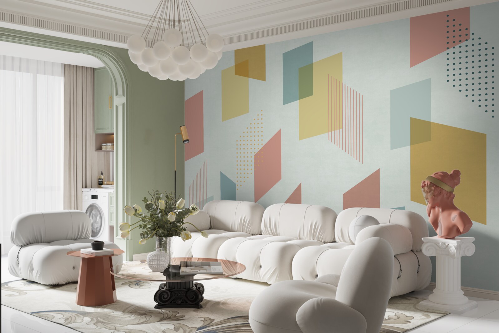 Fototapet dreptunghiuri care plutesc în aer, vopsite în diferite culori