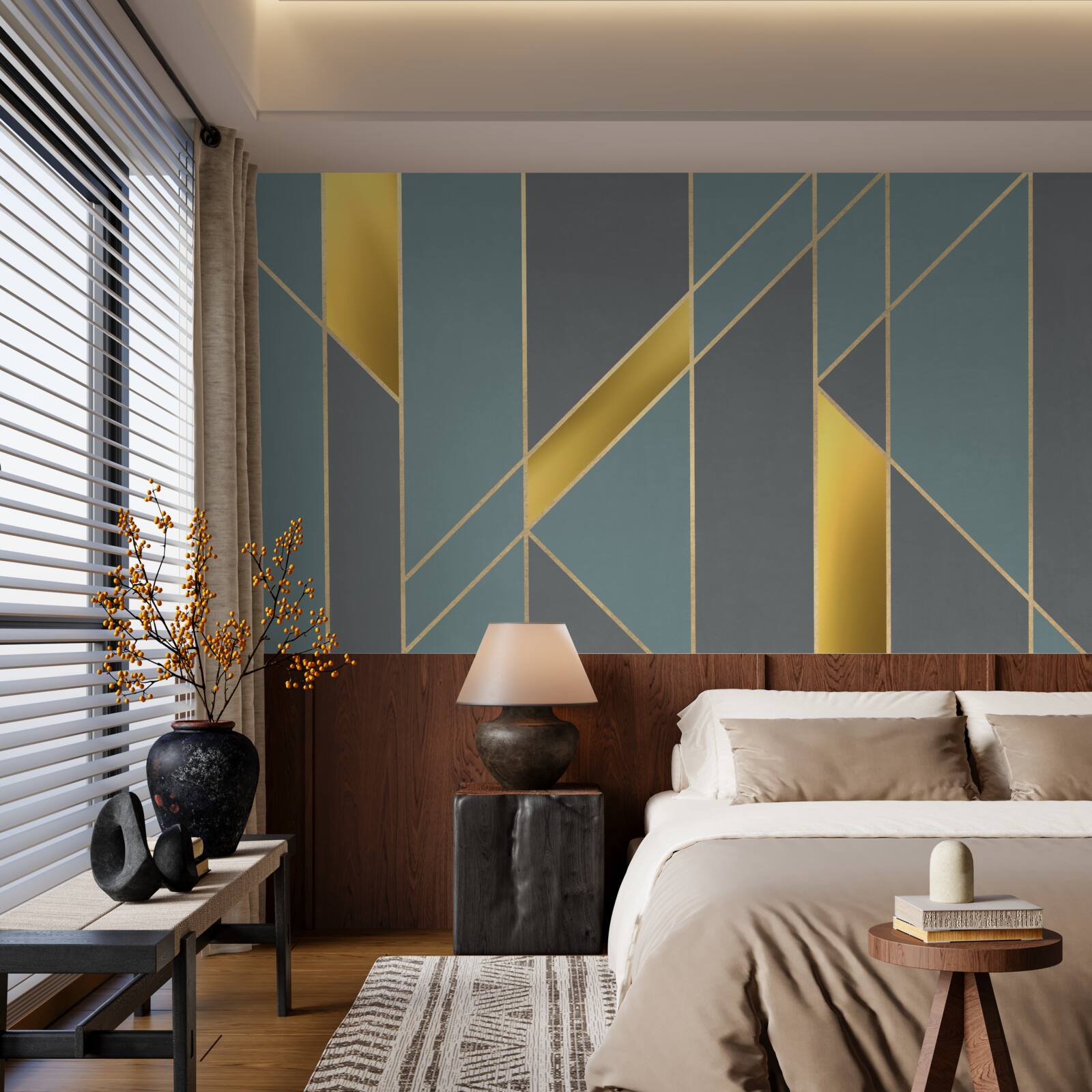 Fototapet cifre albastre cu accente aurii