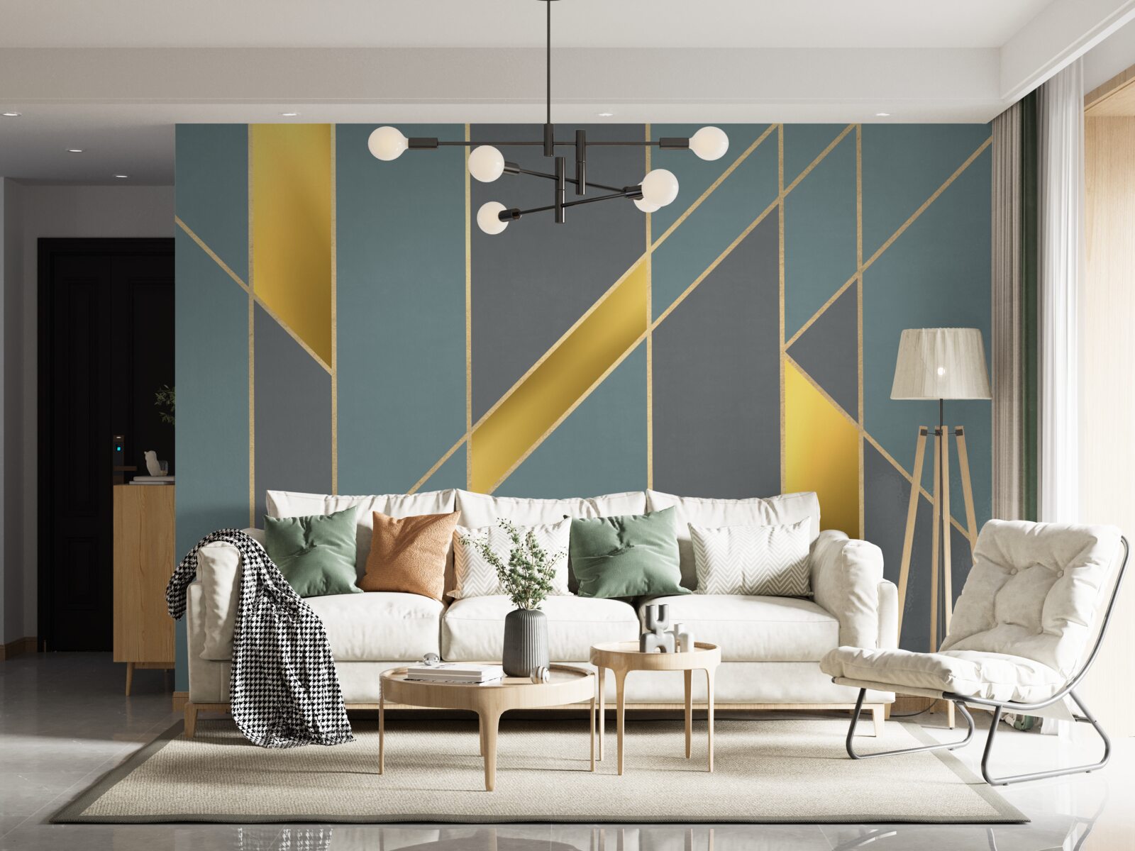 Fototapet cifre albastre cu accente aurii