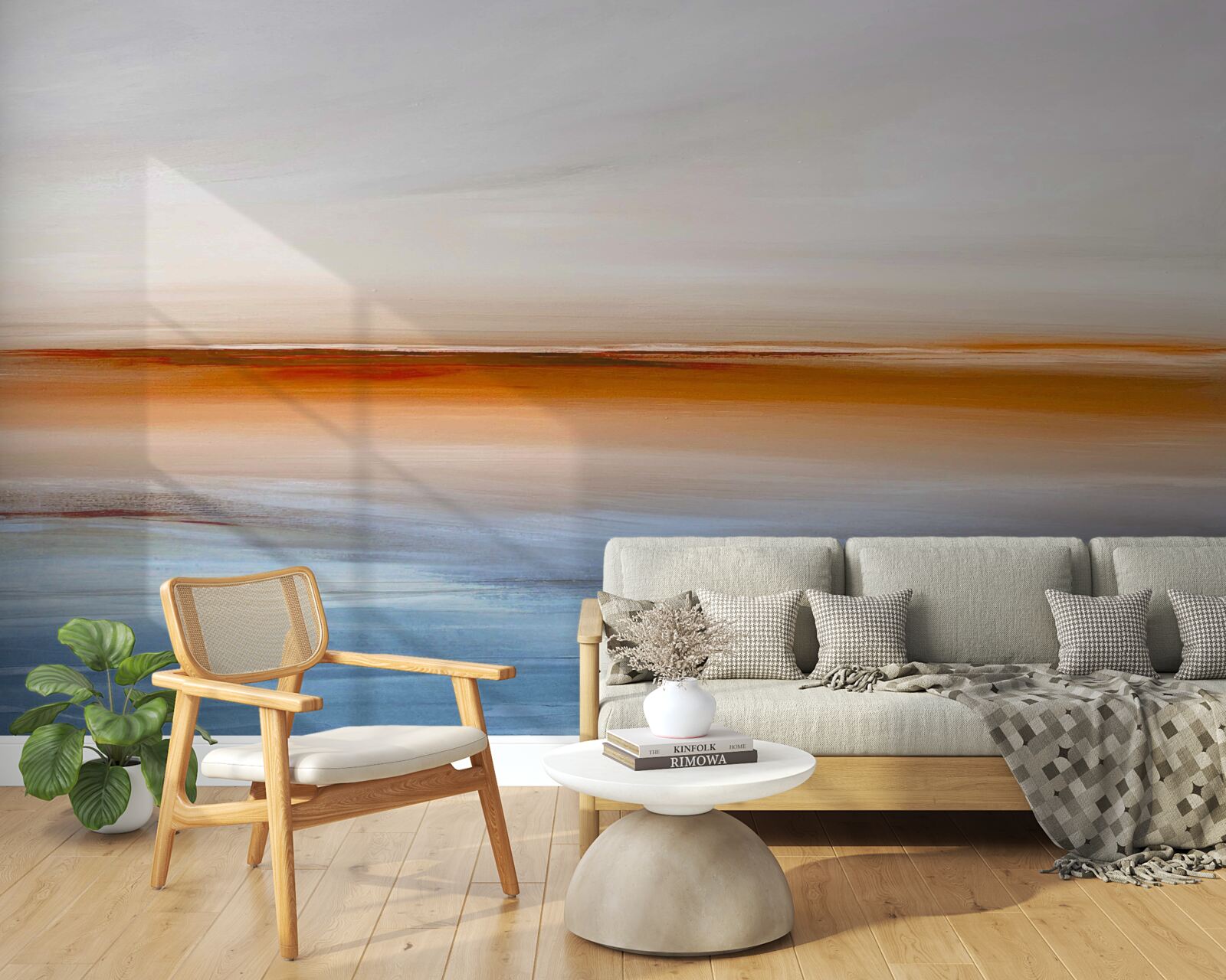 Fototapet calm pe râu sub apusul de seară