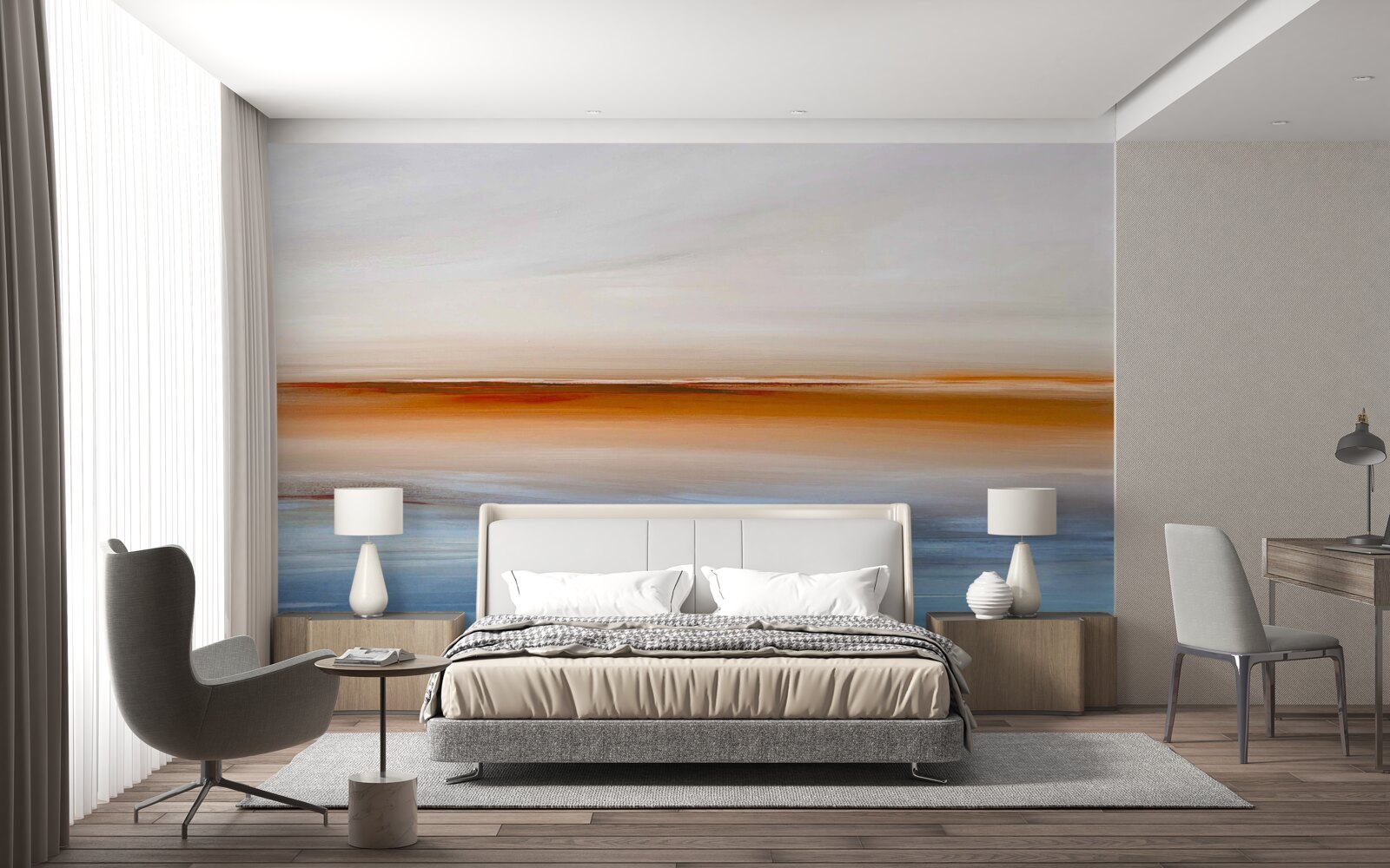 Fototapet calm pe râu sub apusul de seară