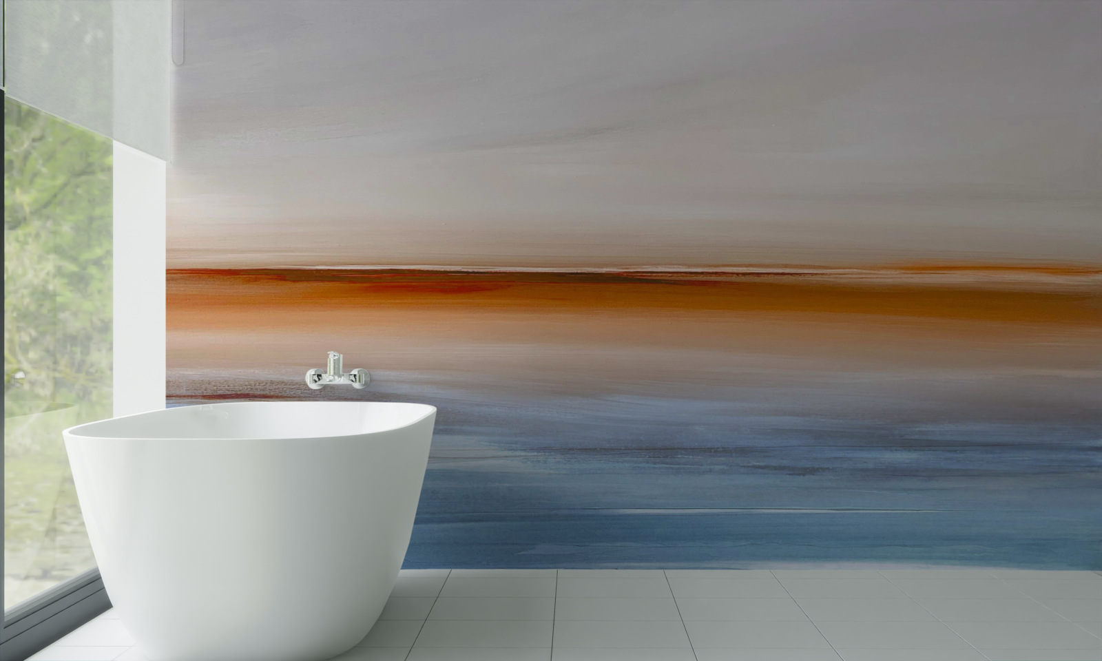 Fototapet calm pe râu sub apusul de seară