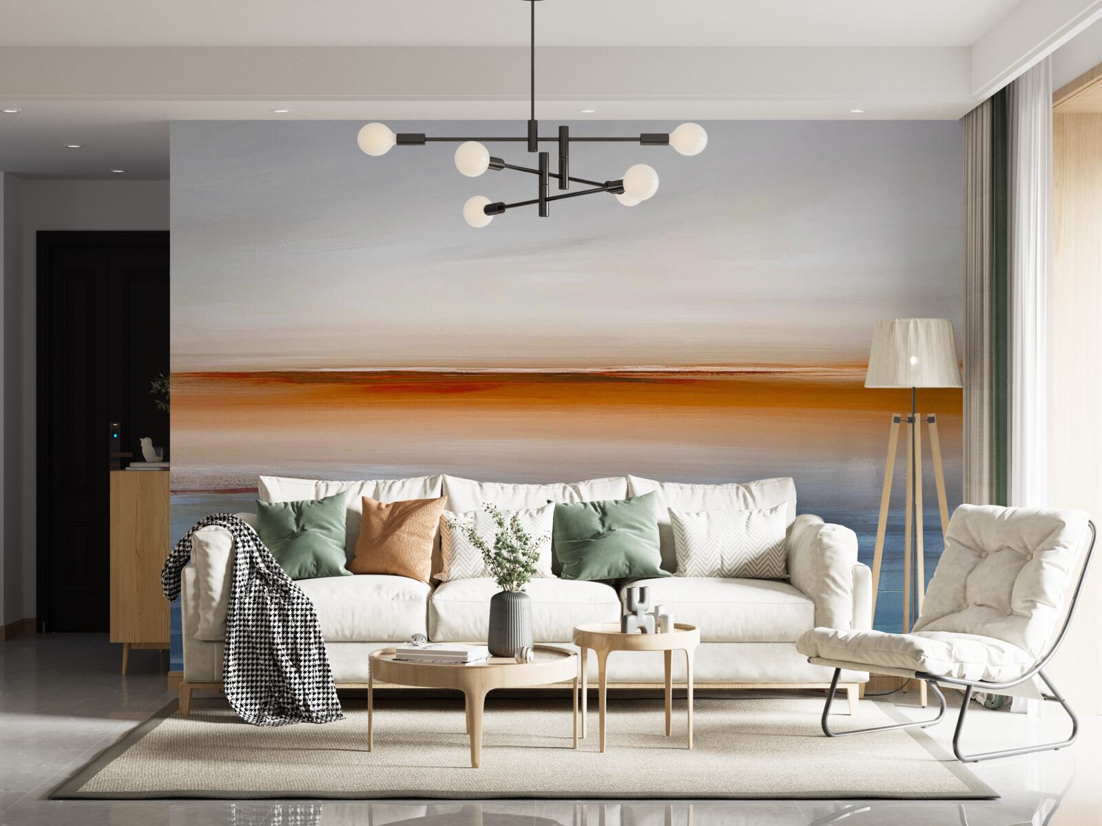 Fototapet calm pe râu sub apusul de seară