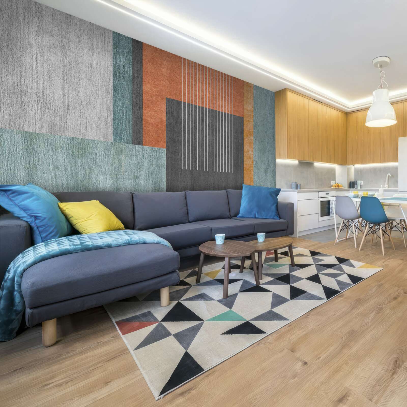 Fototapet dreptunghiuri în nuanțe pastelate și linii orientate vertical