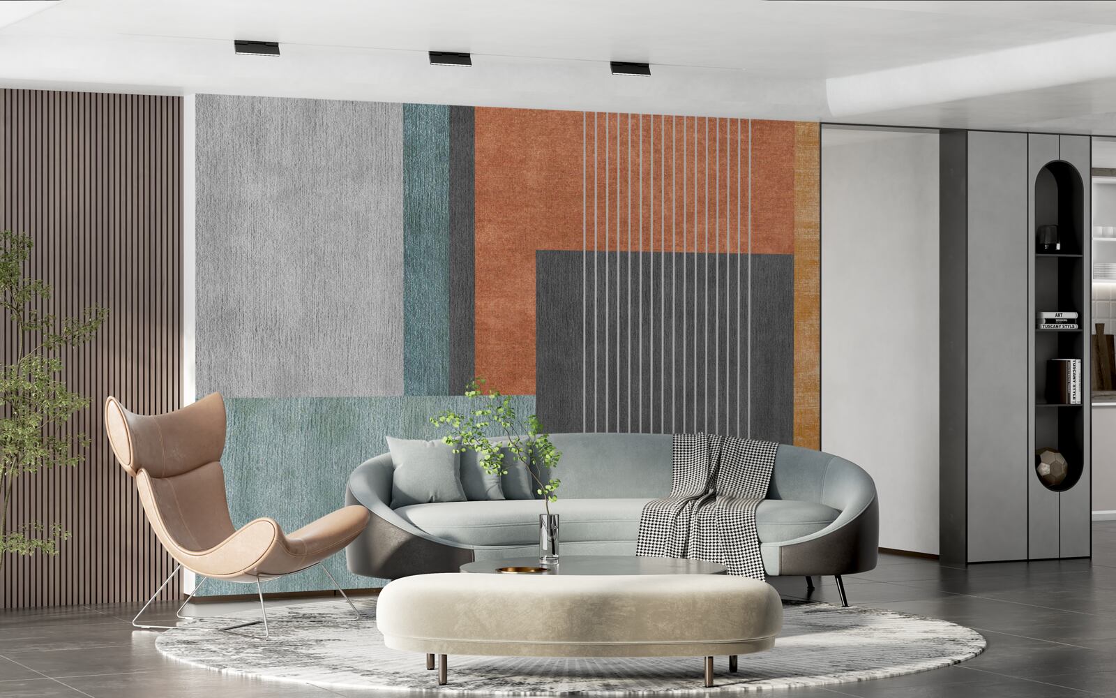 Fototapet dreptunghiuri în nuanțe pastelate și linii orientate vertical