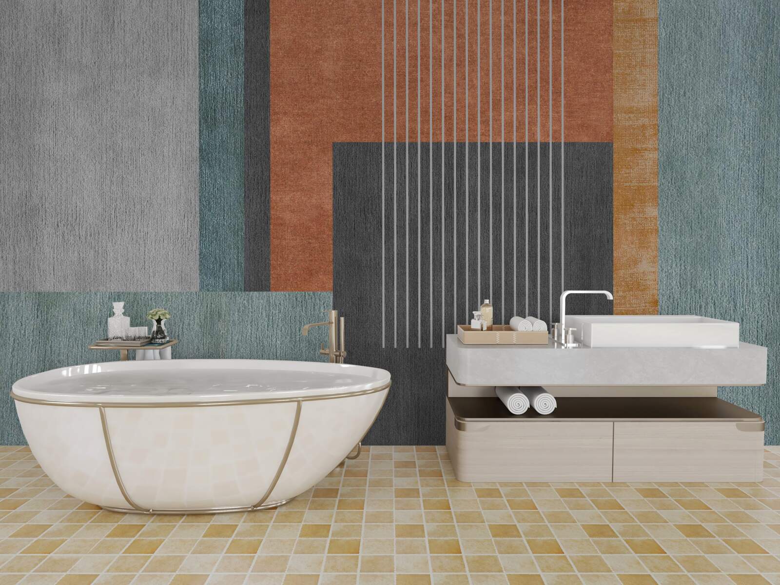 Fototapet dreptunghiuri în nuanțe pastelate și linii orientate vertical