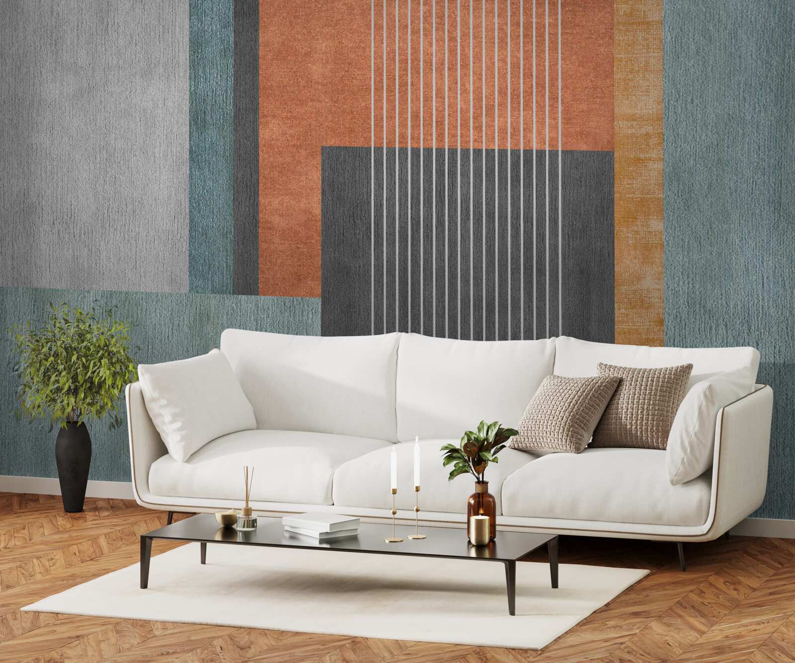 Fototapet dreptunghiuri în nuanțe pastelate și linii orientate vertical