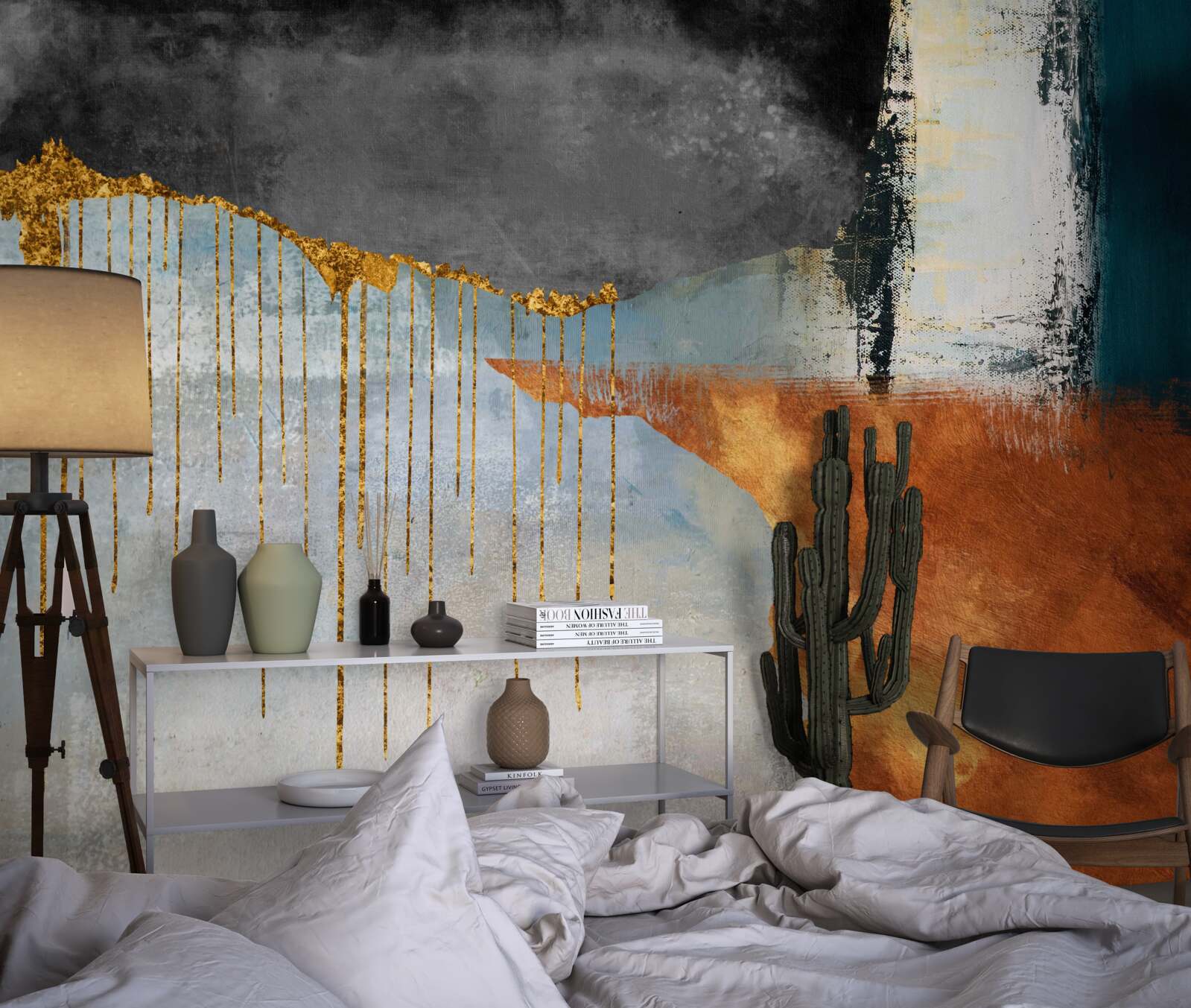 Fototapet fluxuri aurii care se îmbină cu o paletă de nuanțe diferite