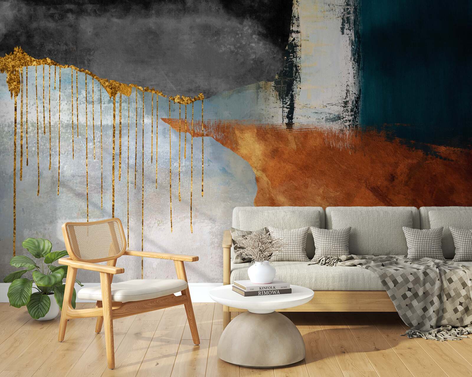 Fototapet fluxuri aurii care se îmbină cu o paletă de nuanțe diferite