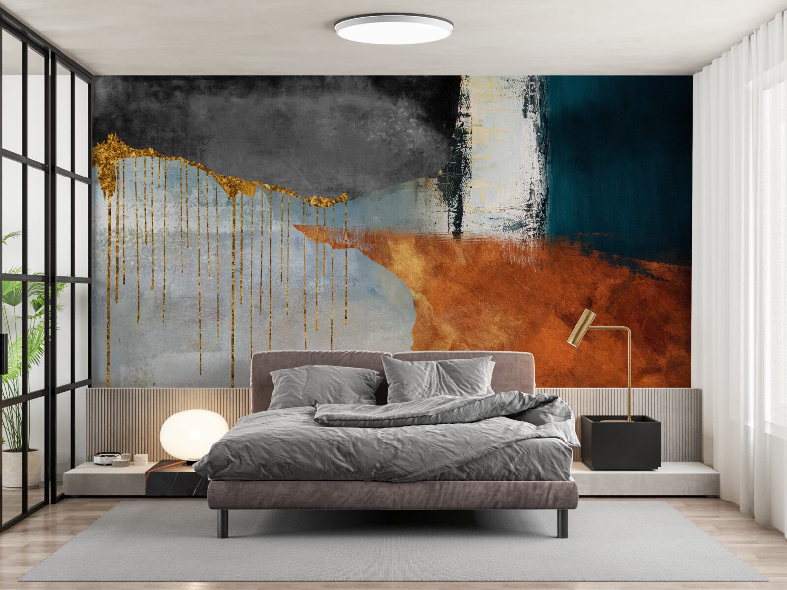 Fototapet fluxuri aurii care se îmbină cu o paletă de nuanțe diferite