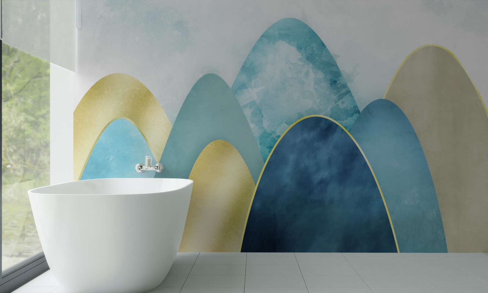 Fototapet vârfuri de munți de iarnă, acoperite de frig