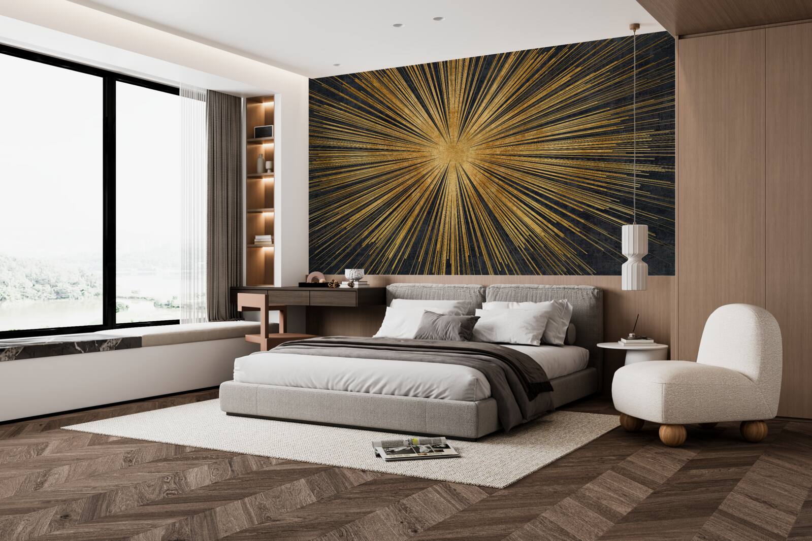 Fototapet razele soarelui strălucesc puternic la apus