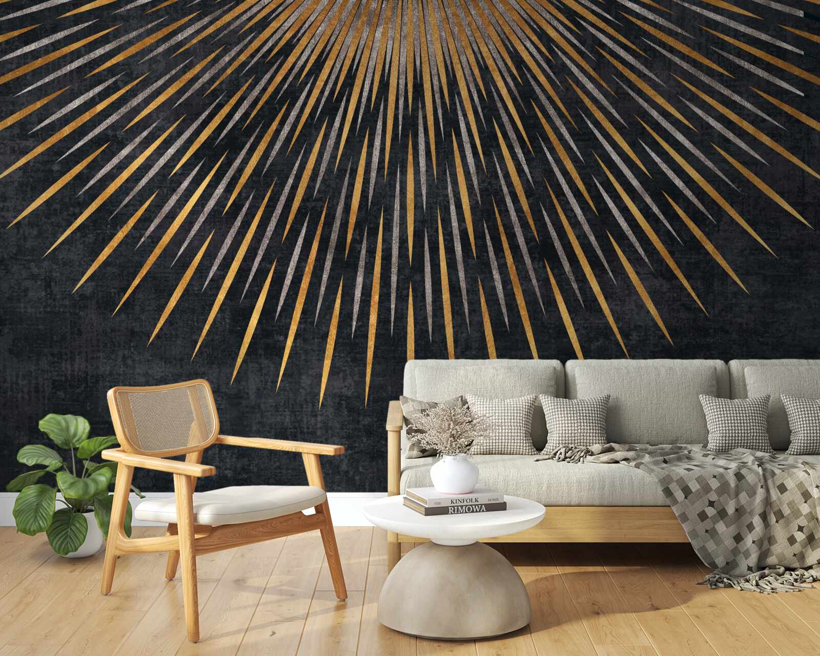 Fototapet raze de soare pe un fundal întunecat