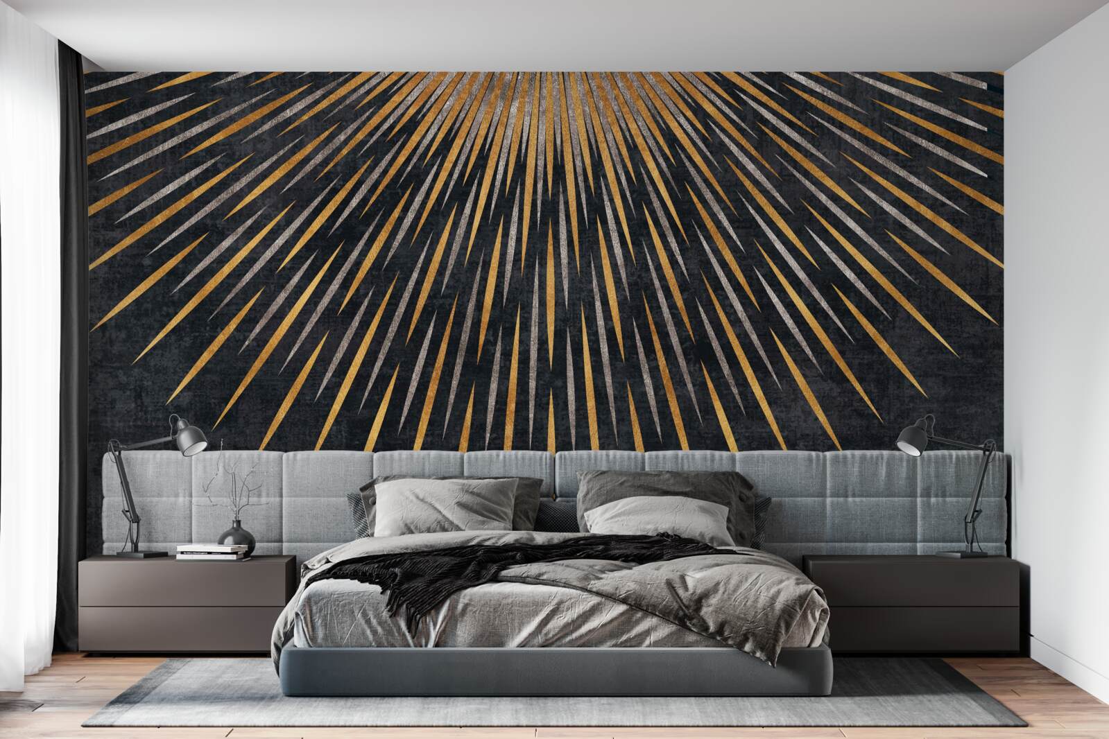 Fototapet raze de soare pe un fundal întunecat