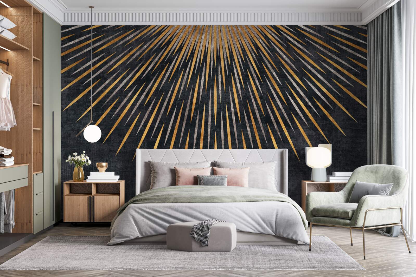 Fototapet raze de soare pe un fundal întunecat